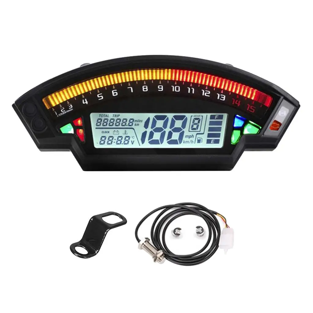 Motorcycle  LCD Digital Speedometer Odometer Backlght 0~14000RPM Headlight Indicator