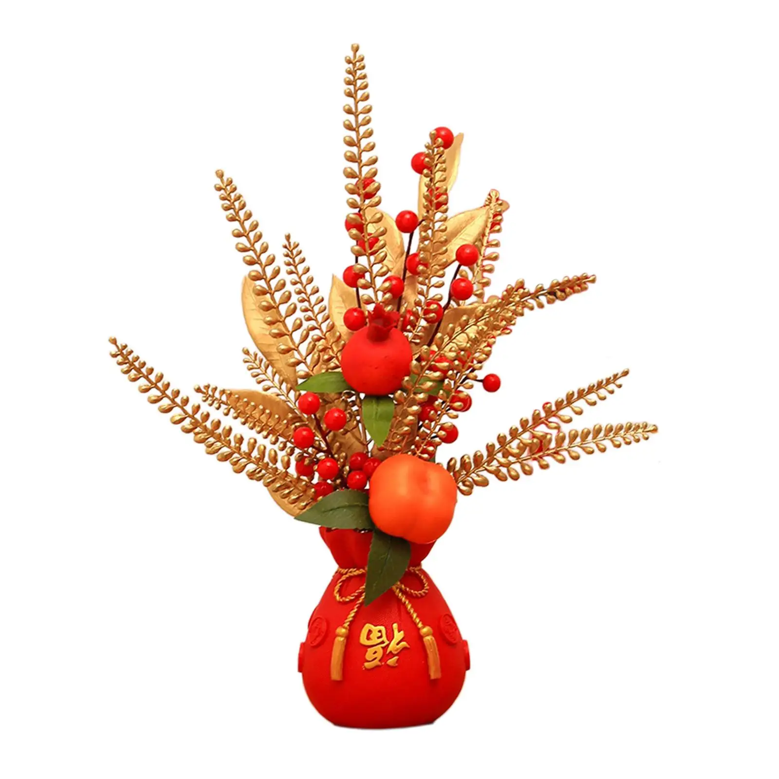 Chinese New Year Ornament Spring Festival Artificial Branches Decoration Fu Character Red Berries Tree for Outdoor Indoor Window