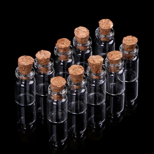 LOVIVER 10Pcs Small Glass Bottles with Cork Stopper Tiny Clear