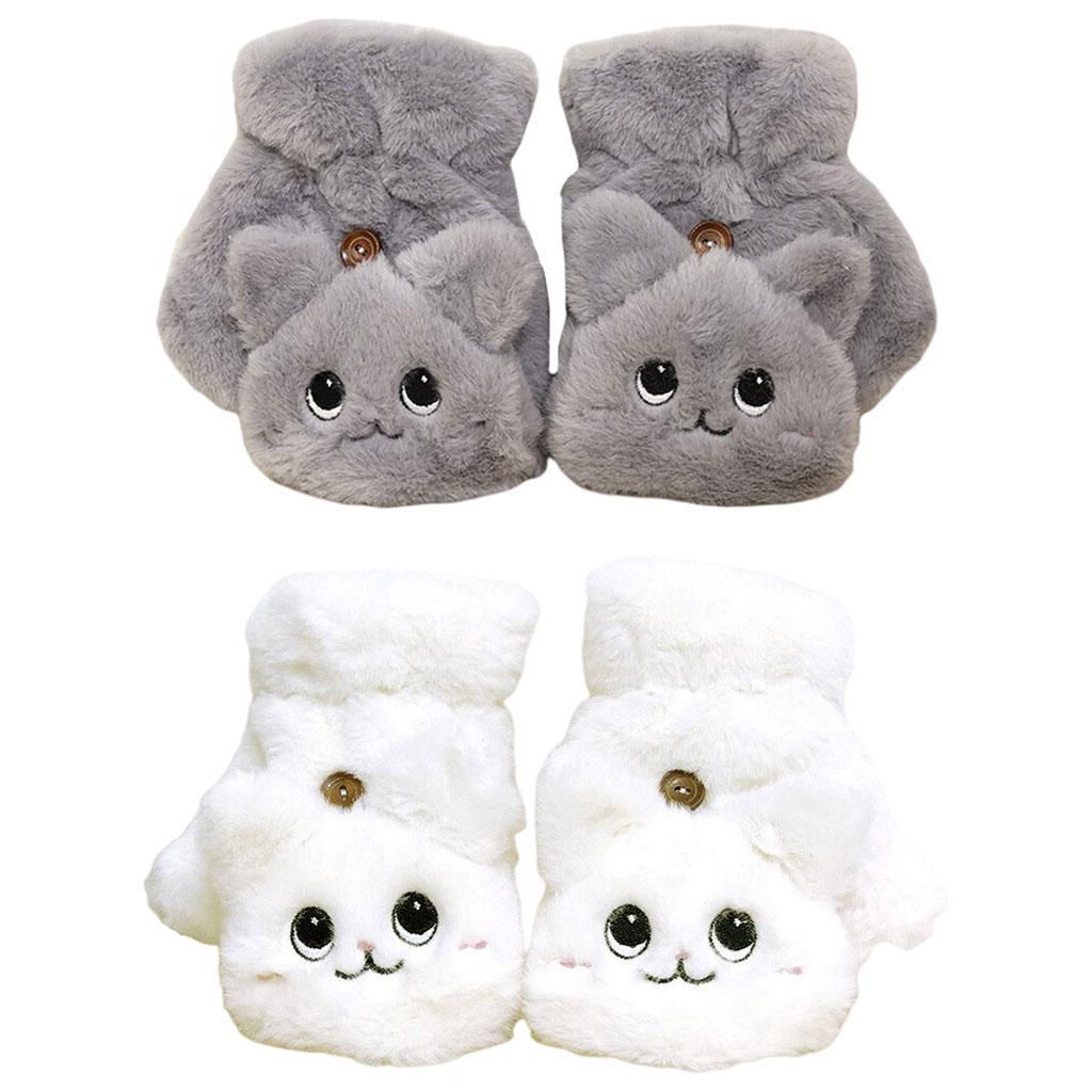 Winter Fingerless Gloves Convertible Faux Fur Warm Half Finger Mittens for Women Girls