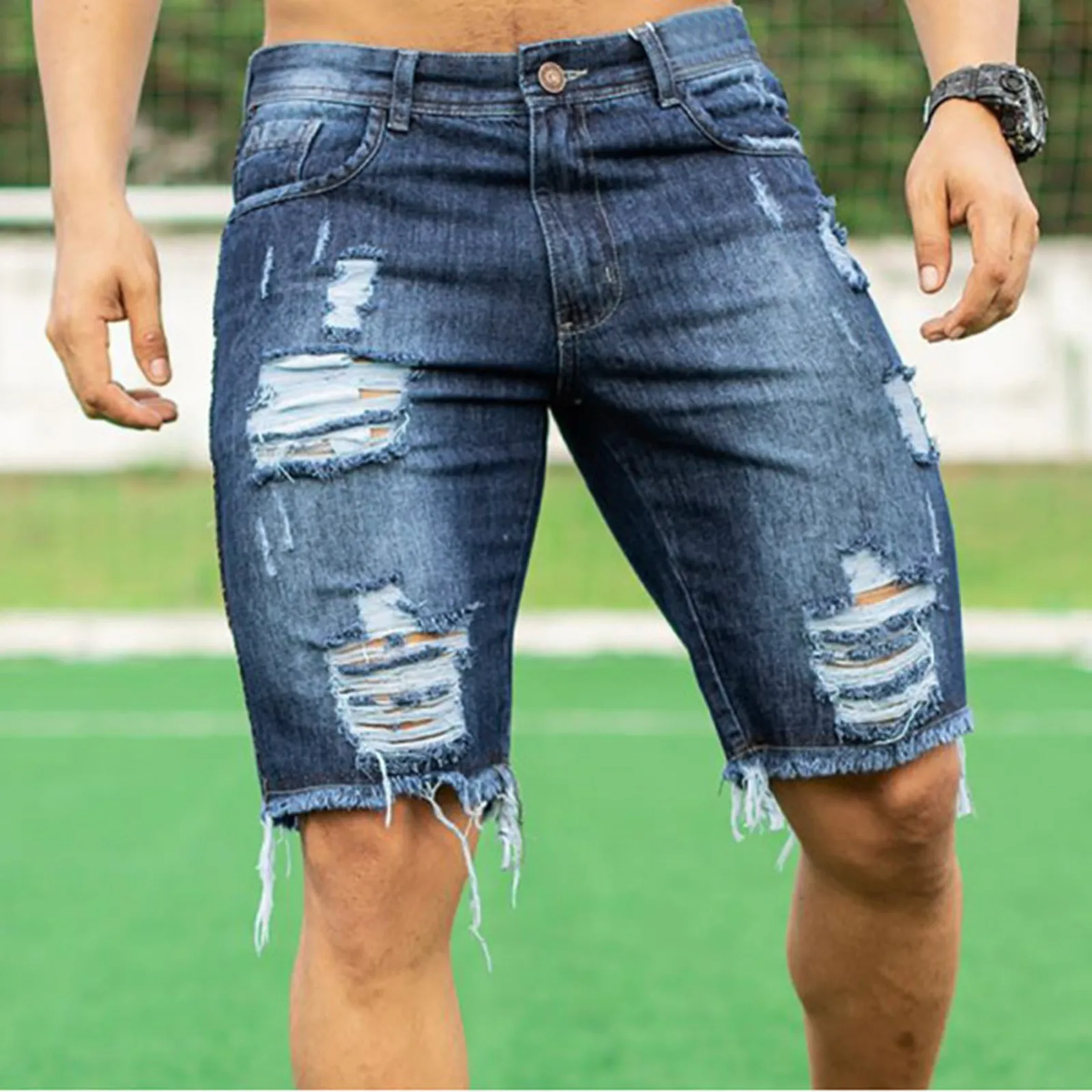 Мужские модные рваные джинсовые шорты, летние повседневные джинсовые шорты, мужские спортивные летние шорты с карманами для бодибилдинга, джинсовые шорты