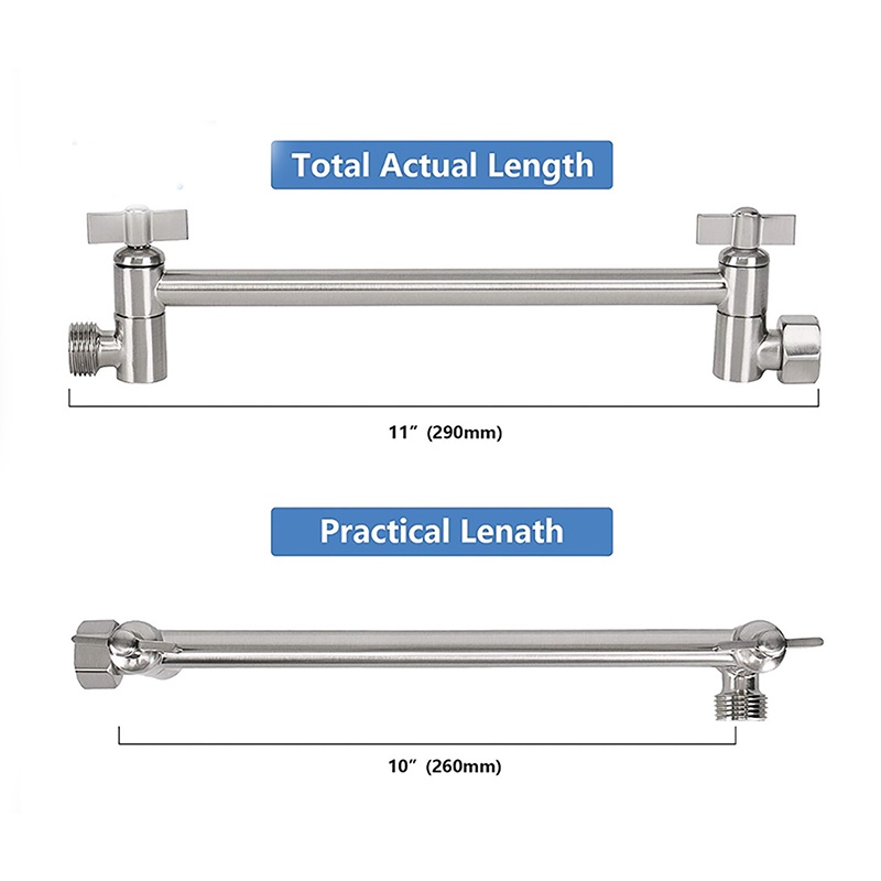 Description Picture 3 of item11 Inch Adjustable Shower Arm Universal Connection Solid Brass Shower Angle Anti-leak Shower Extension Arm Brass Silver