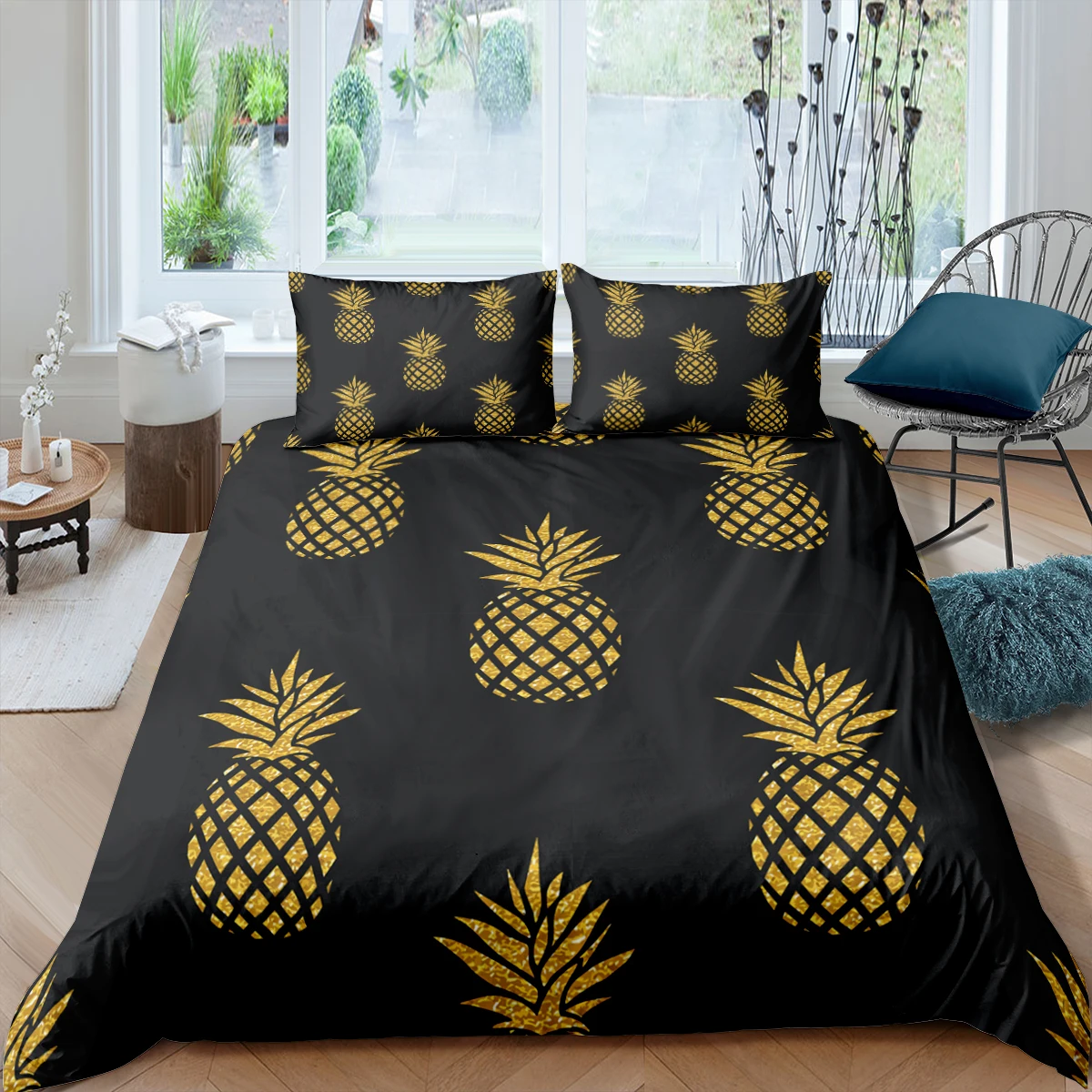 white comforter Home Textiles Luxury 3D Golden Pineapple Duvet Cover Set Pillowcase Fruit Bedding Set AU/EU/UK/US Queen and King Size Sets bedspread