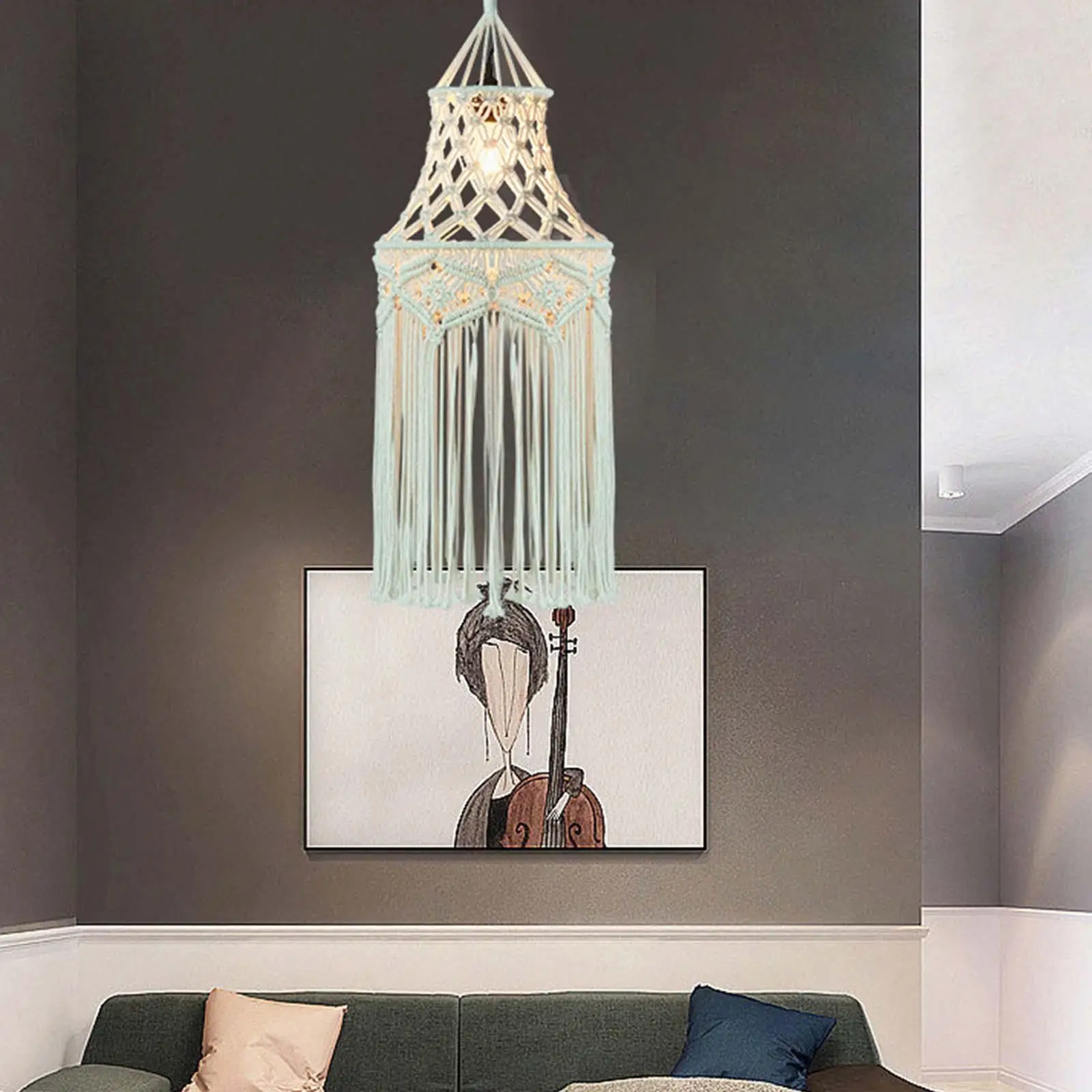 Macrame Tassel Lamp Shade Bohemian Handmade Woven Tapestry Chandelier Lampshade for Living Room Kitchen Bedroom Hotel Decoration
