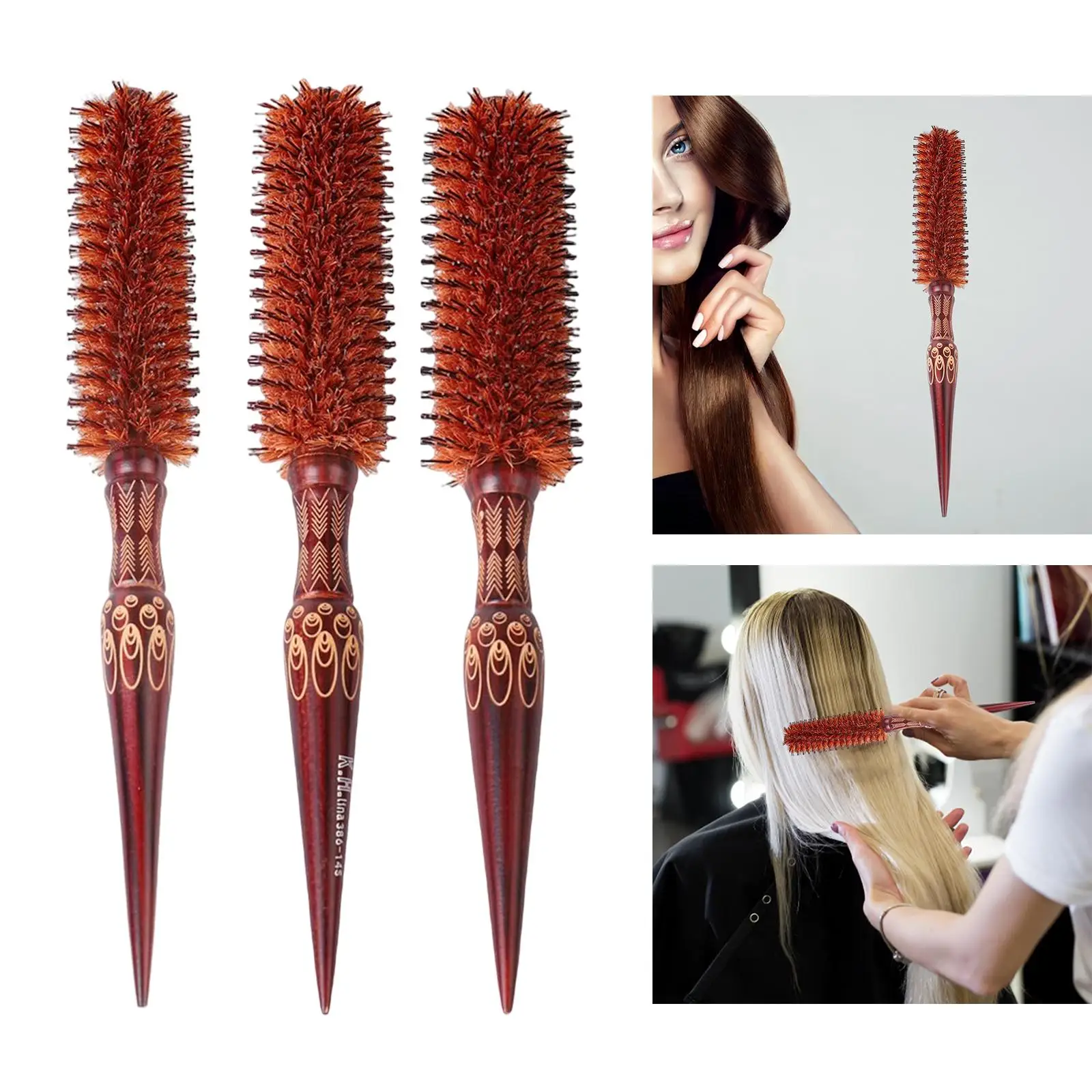 Round Hair Brush Light Weight High Temperature Resistant Wood Handle Hairbrush for Heat Styling Blow Drying Barber Salon