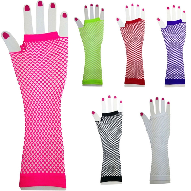 1 paar 80s 90s Kurze Hand Handschuhe Kurze Handschuhe Punk Neon Finger Handschuhe Phantasie Kleid Zubehör für kostüm Party DXAA – Detail 1
