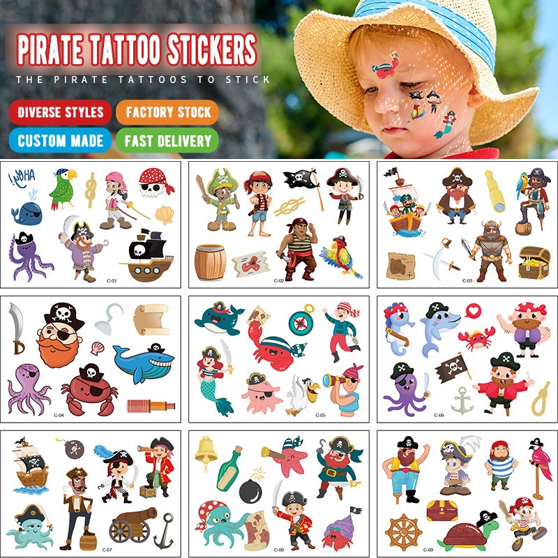 Best of 12 Waterproof Kids Cartoon Tattoo Stickers Kids Pirate Cartoon Tattoo Stickers Boys Girls Stickers Tattoo Pirate Series Reviews & Tips