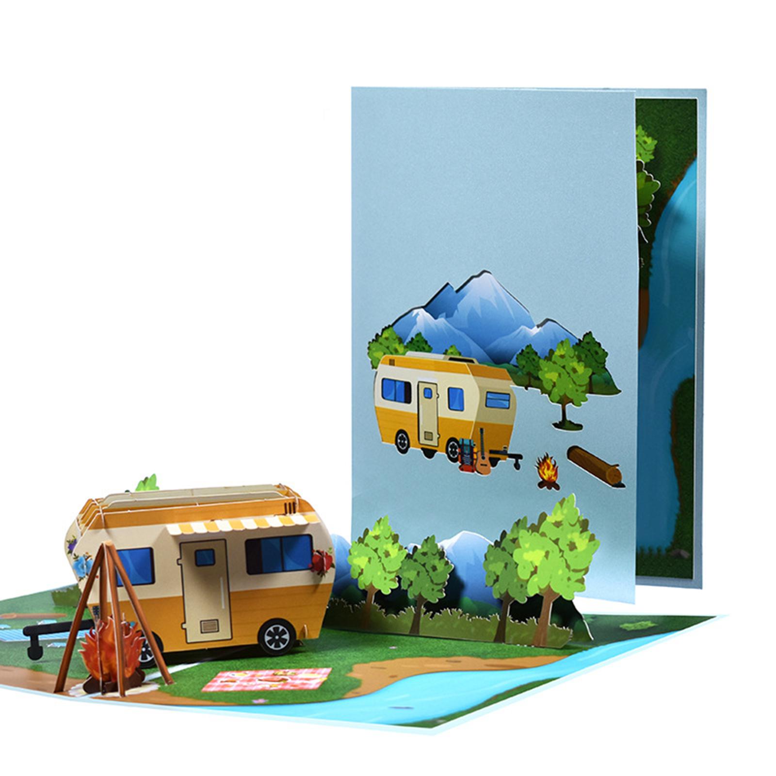 Camping Trip Pop up Card RV Card Camping Card Creative Birthday Card Mother`s Day Card Popup Greeting Card for Party Father