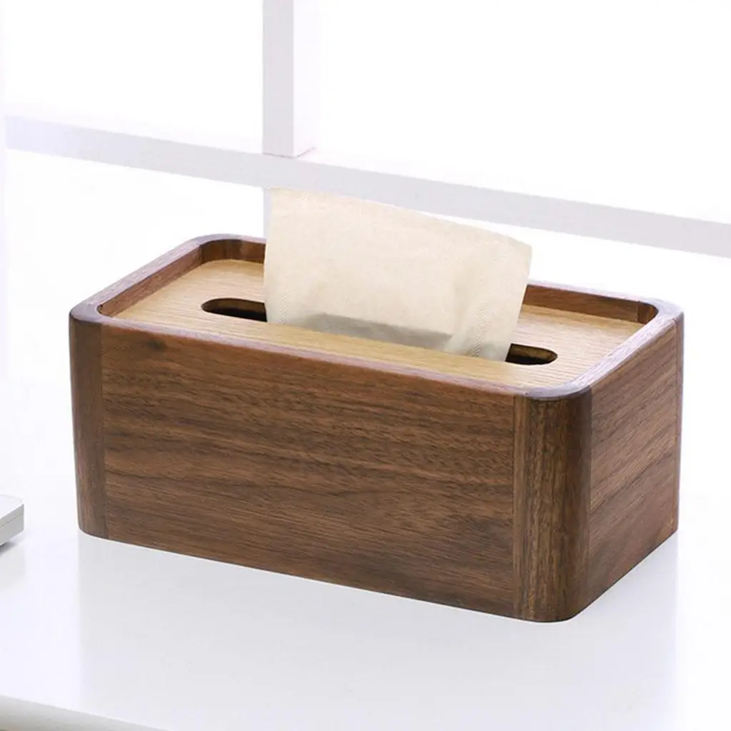 Walnut Wooden Rectangular Tissue   Pull Holder/Dispenser - Decorative Organizer for Bathroom, Office Desk & Car(Black Walnut)
