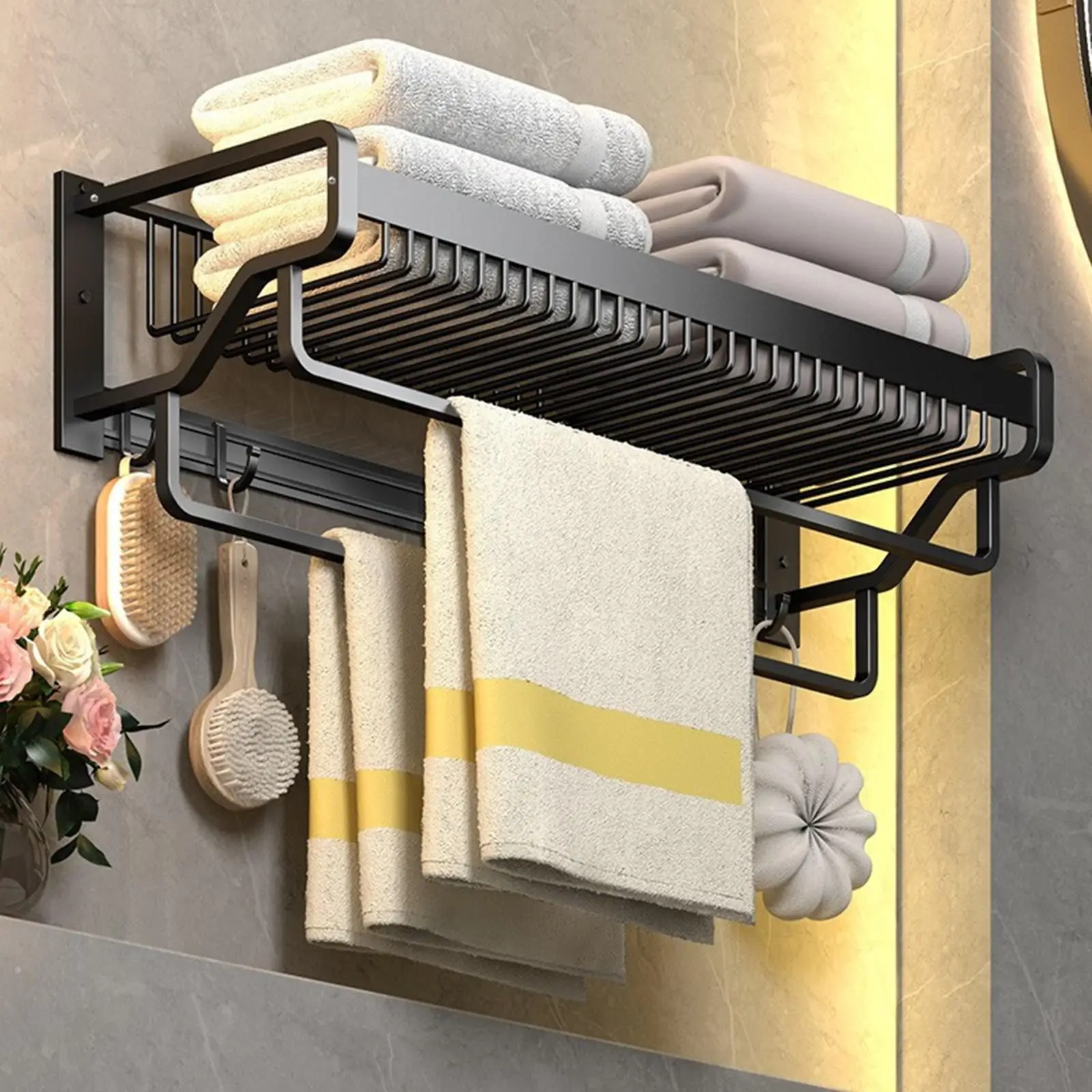 Towel Rail Rack Holder Bathroom with Towel Bar with Hook Shower Shelf for Hotel Bedroom