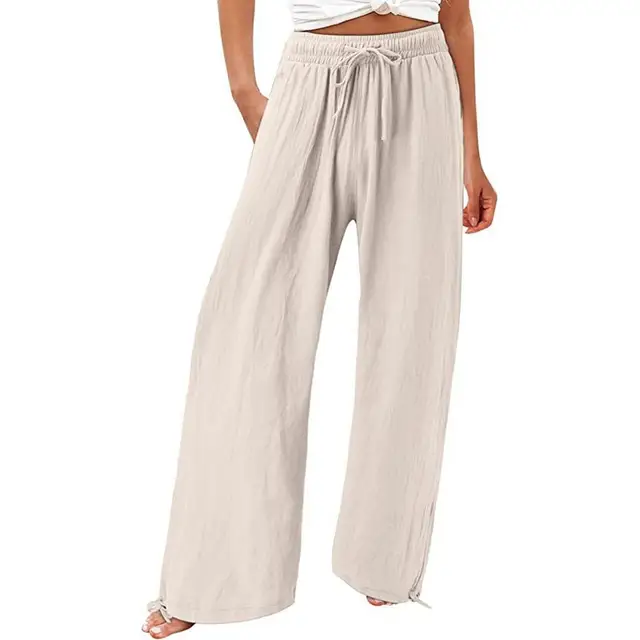 Nuevo Pantalón de Mujer Verano Pantalones de pierna ancha Cinturón elástico  Pierna ancha Cintura alta Culottes largos Mujeres#psfs-lwz0121