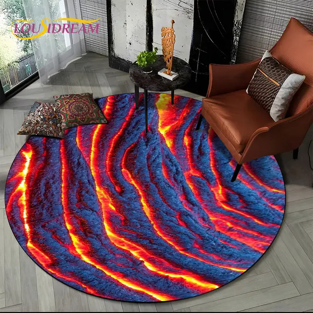 3D Volcano Lava Magma Area Rug,Round Carpet Rug for Living Room Bedroom  Footpad Pet Mat Decoration,Kid Play Non-slip Floor Mat