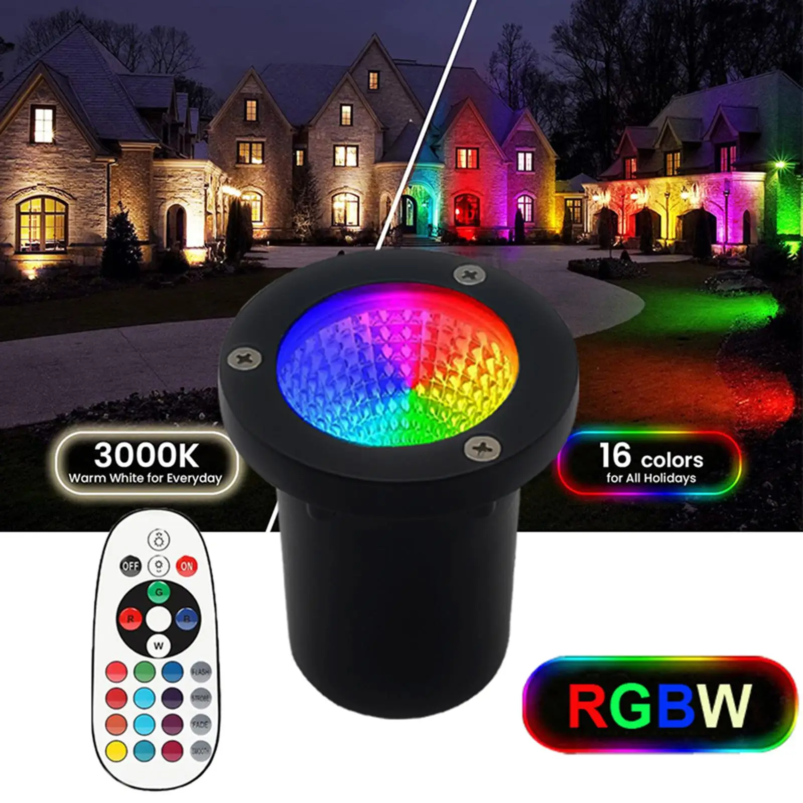 LED Buried Lights Round Ambient Light Remote Control Dimming Deck Steps Buried Lights Durable for Path Indoor Garden Sidewalk