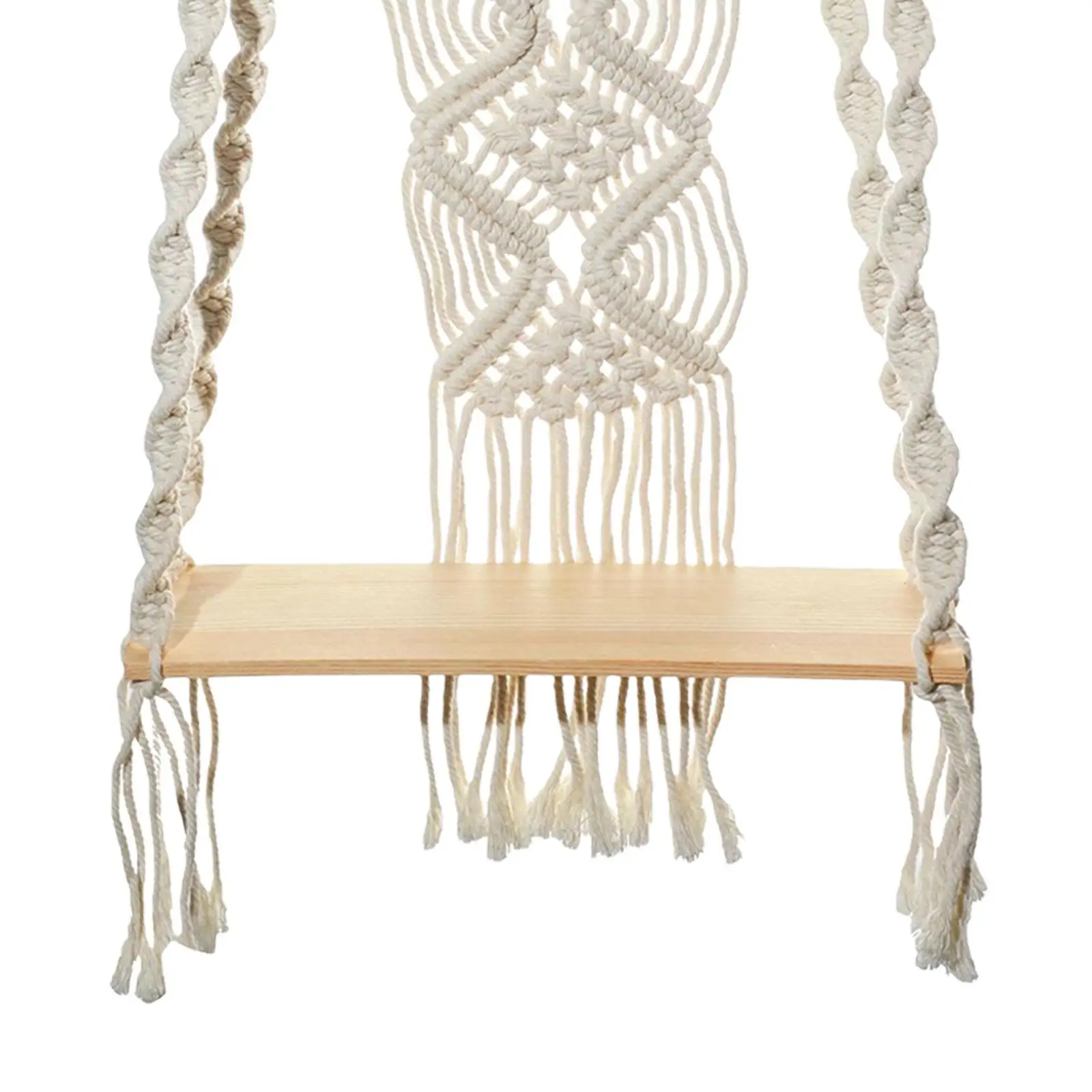 Macrame Wall Hanging Shelf Rack Single Tier Decorative Shelving for Living Room,