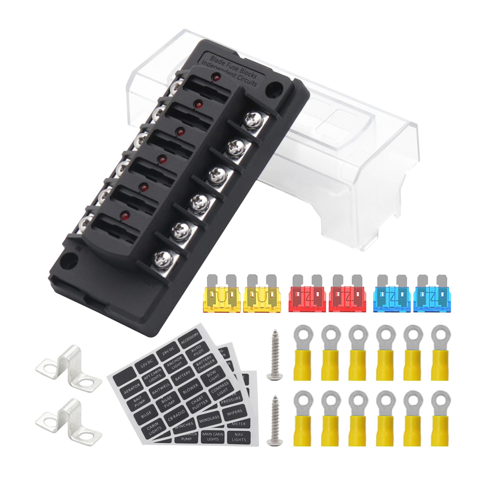 12 Way Fuse Box Holder Waterproof Cover 6 in 6 Out for Marine Yacht Bus