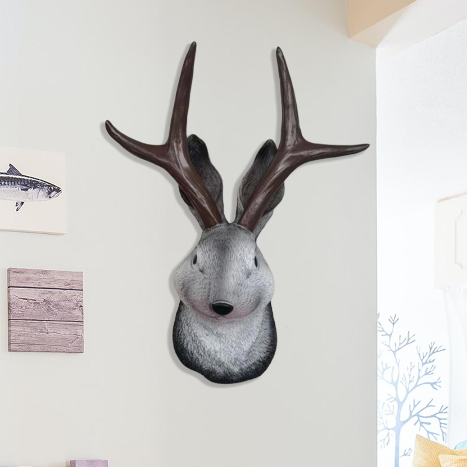 3D Rabbit Head Statue Wall Mount Animal Head Figurines for Farmhouse Bar Decoration