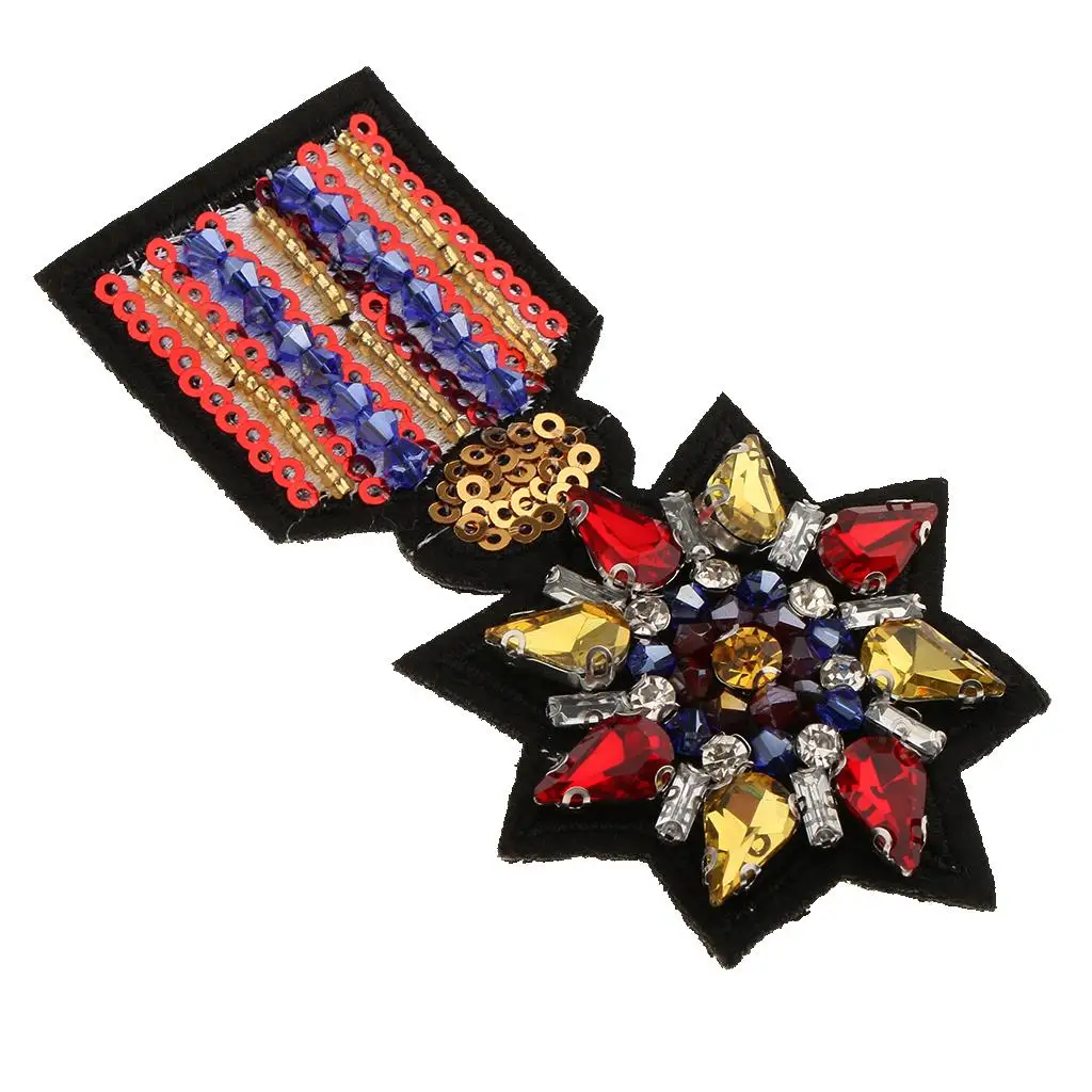 Handmade Rhinestone Medal Applique Sew on/Iron on Beaded Patch for Clothing Bag Decoration DIY Clothes Badge Sewing Accessories