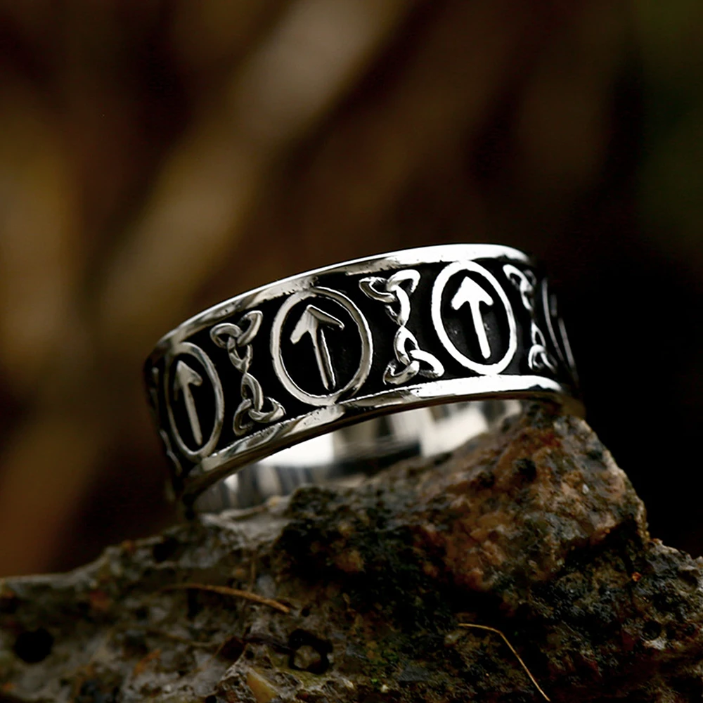 Viking Celtic Knot Rune Stainless Steel Rings Gold / US 13