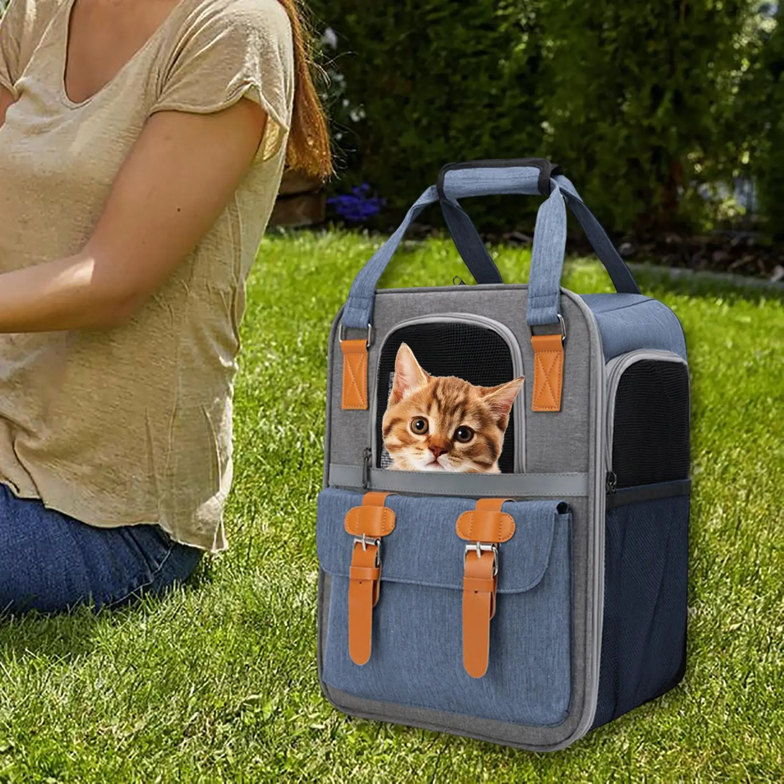 Portable Pet Cat Carrier Backpack Dog Travel Bag Shoulder Strap Kitten Tote Carrying Bag Breathable for Traveling Hiking Camping