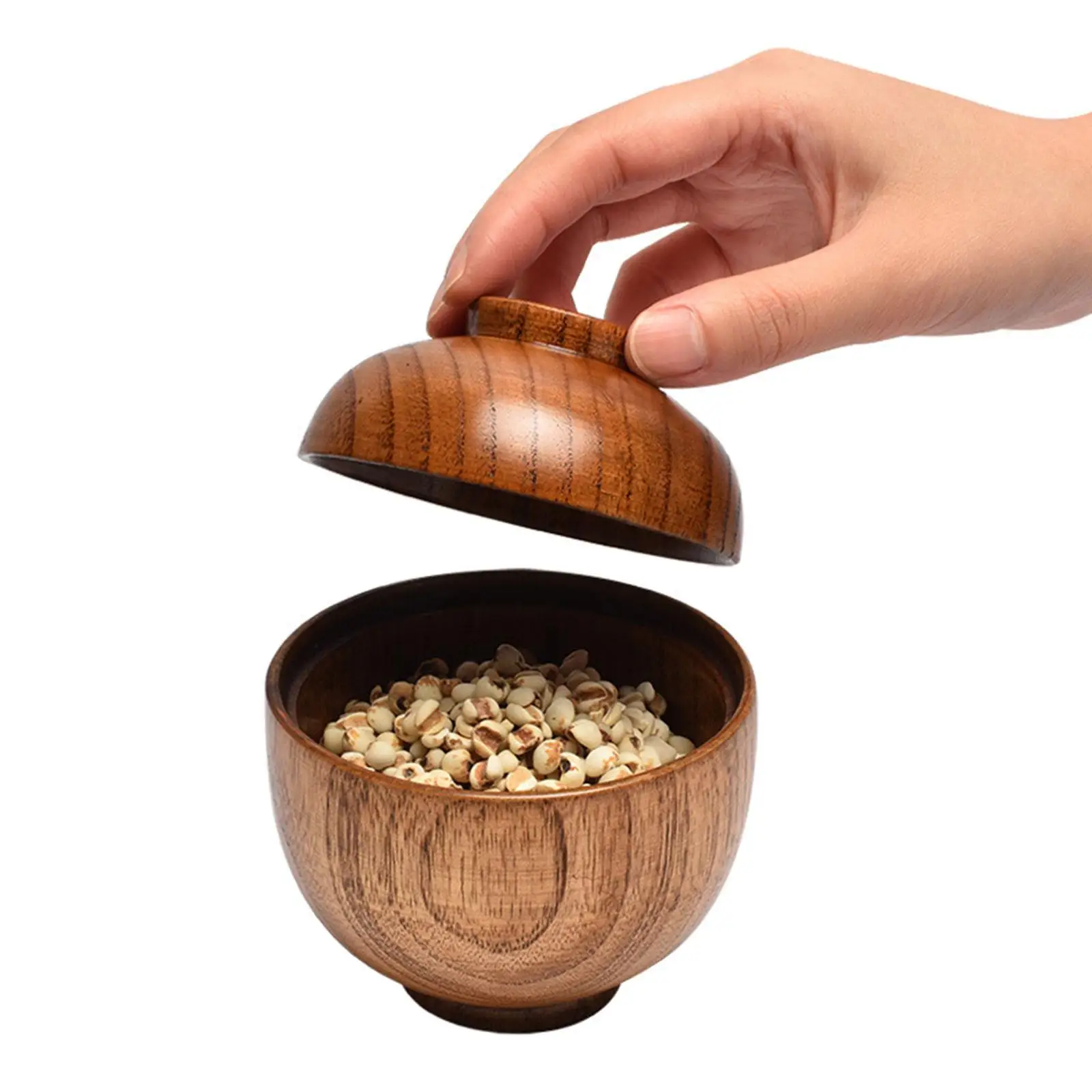 Wooden Bowl with Lid Bowl Tableware Food Utensil Rice Serving Bowl Kitchen Storage Salad Fruits Dinnerware Small Wooden Bowls