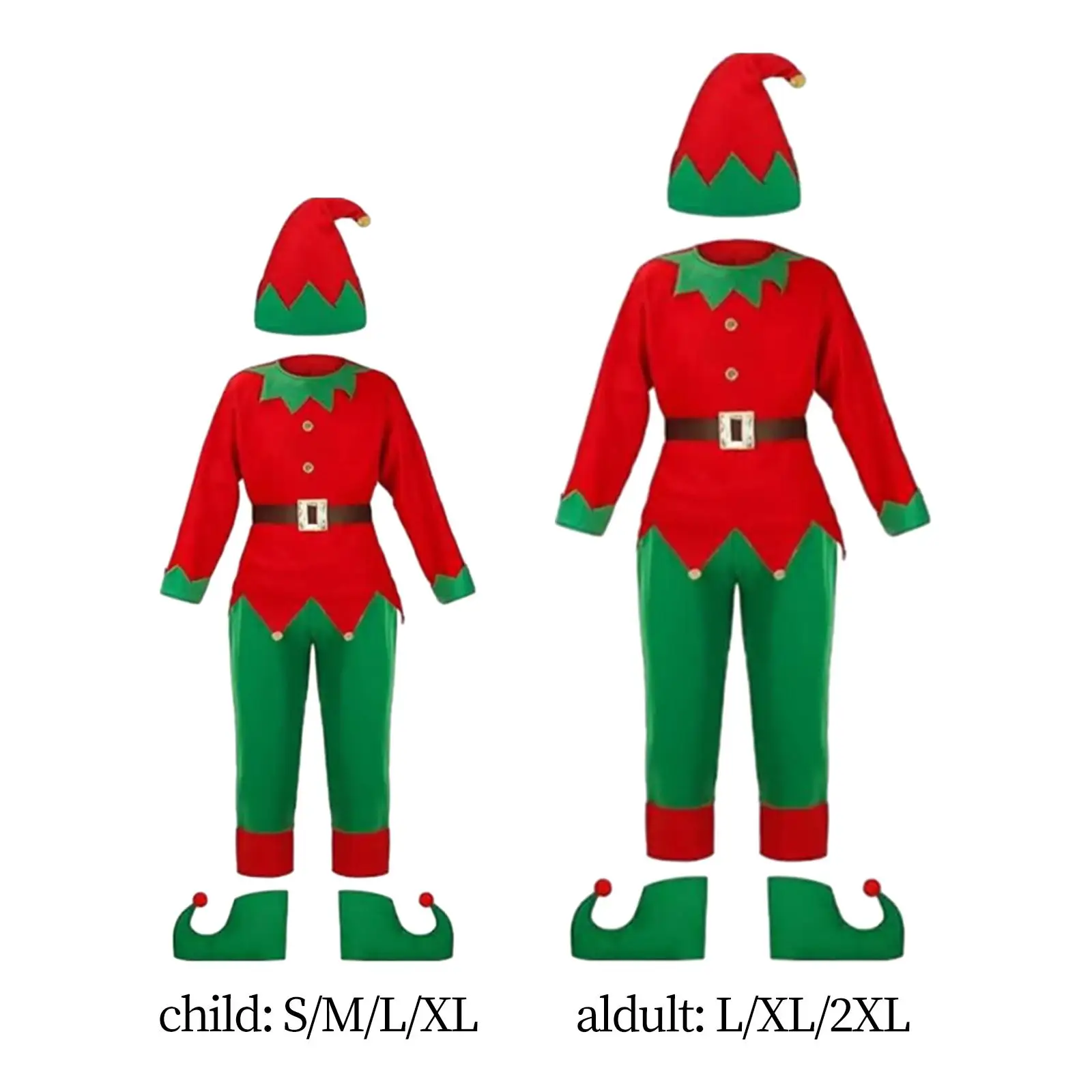 Christmas Elf Costumes with Elf Hat Elf Cosplay Costume Set Xmas Outfit for Carnival Festive Themed Party New Year Photo Props