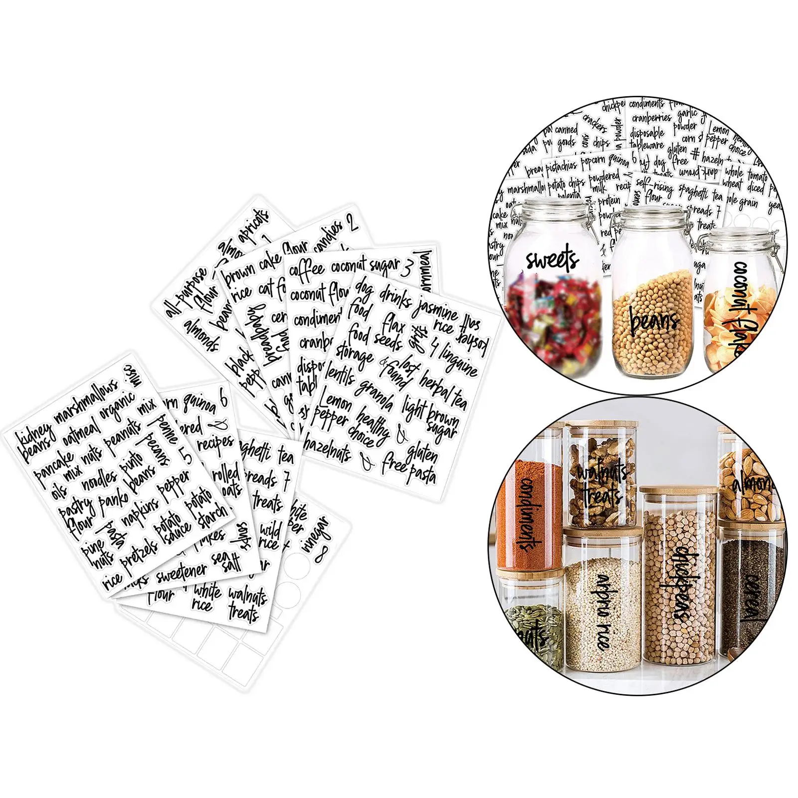 168x Pantry Labels Kitchen Stickers Container Decals Self Adhesive Food Storage Organization Storage Glass Cups Jar Waterproof
