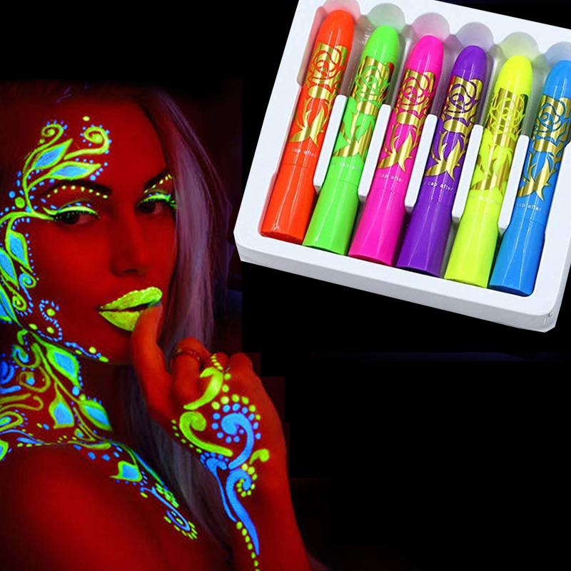 Best of 6pcs Halloween Glow Pop In Dark Face Black Light Paint UV Neon Face Body Paint Crayon Kit Fluorescent Makeup Marker Christmas Reviews & Tips