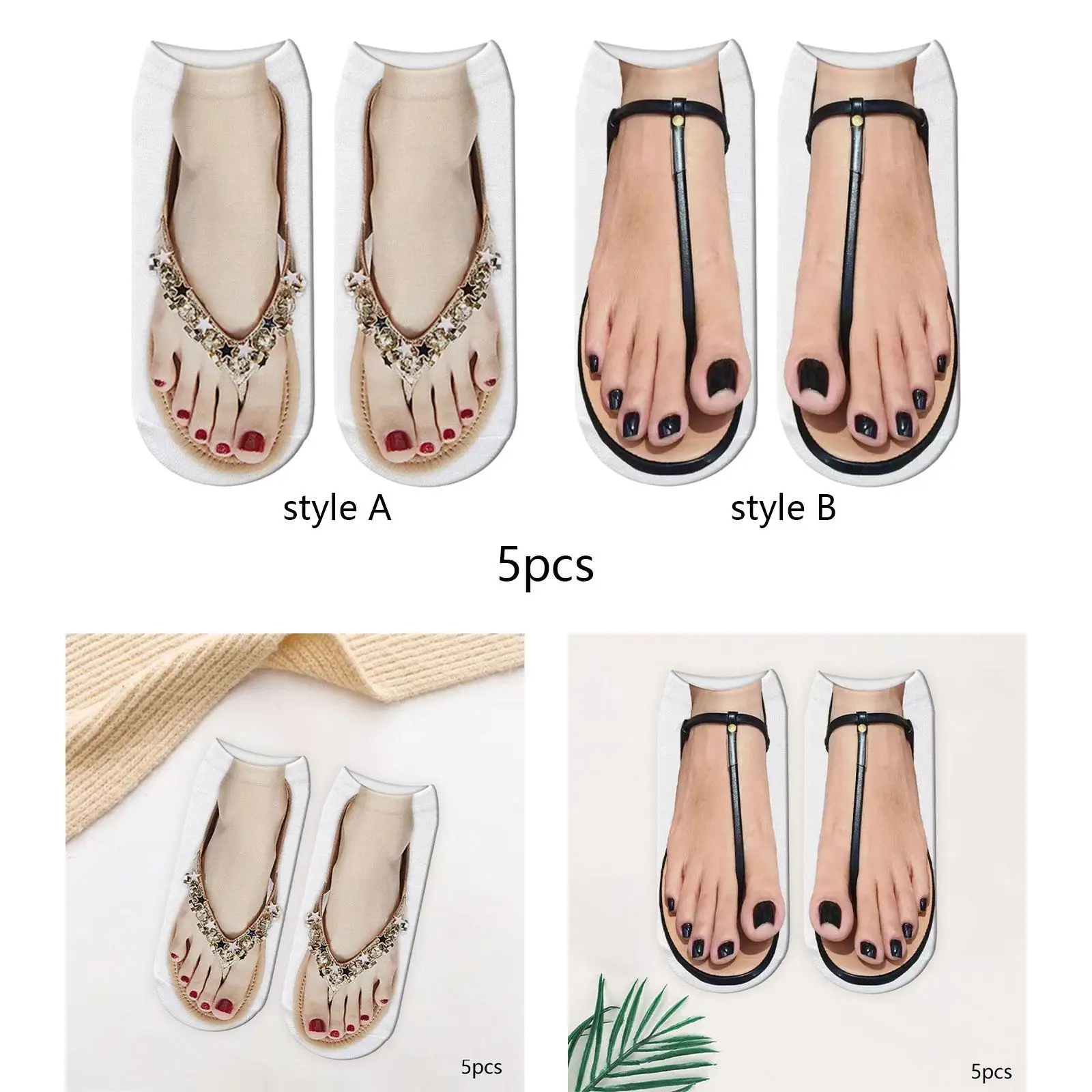 Manicure Print Socks Funny Stocking, Hidden 3D Pattern Socks, Low Ankle Socks for Running, Walking Christmas Gift