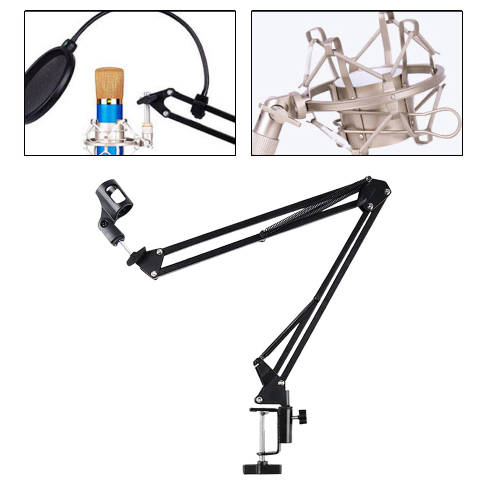 Foldable Mic Stand Sturdy Steel with Desk Clamp Universal Desktop Holder Adjustable Mic  Mount for Podcasting Studio