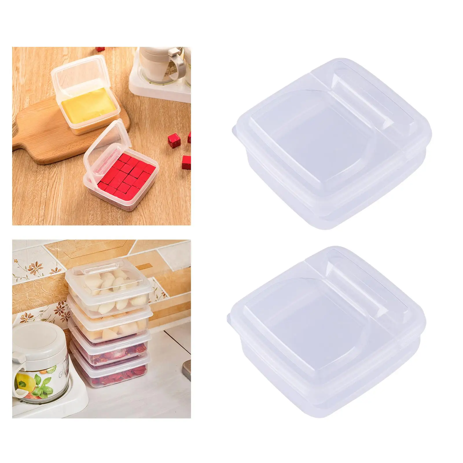 2Pcs Compact Refrigerator Container with Flip Lid Freezer Drawers Bins Clear Cookie Holder