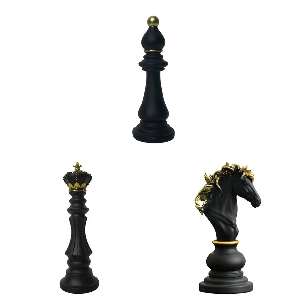 3x Nordic Art Chess Pieces Sculpture Ornament Statue Office Desktop Decor