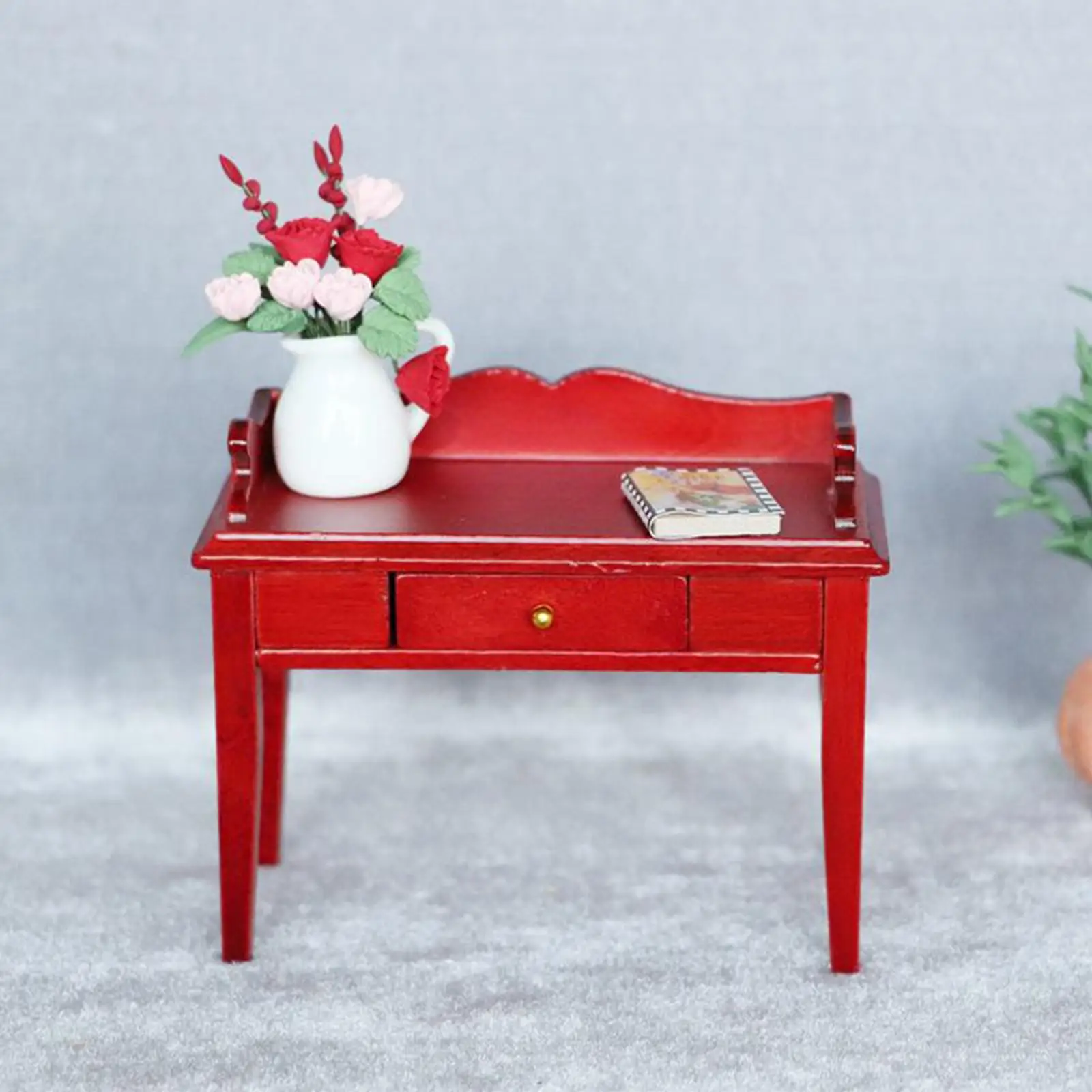 Dollhouse   Desk Table Miniatures Living Room Furniture Pretend  Accessory Red for Dolls House 1/12 Scale