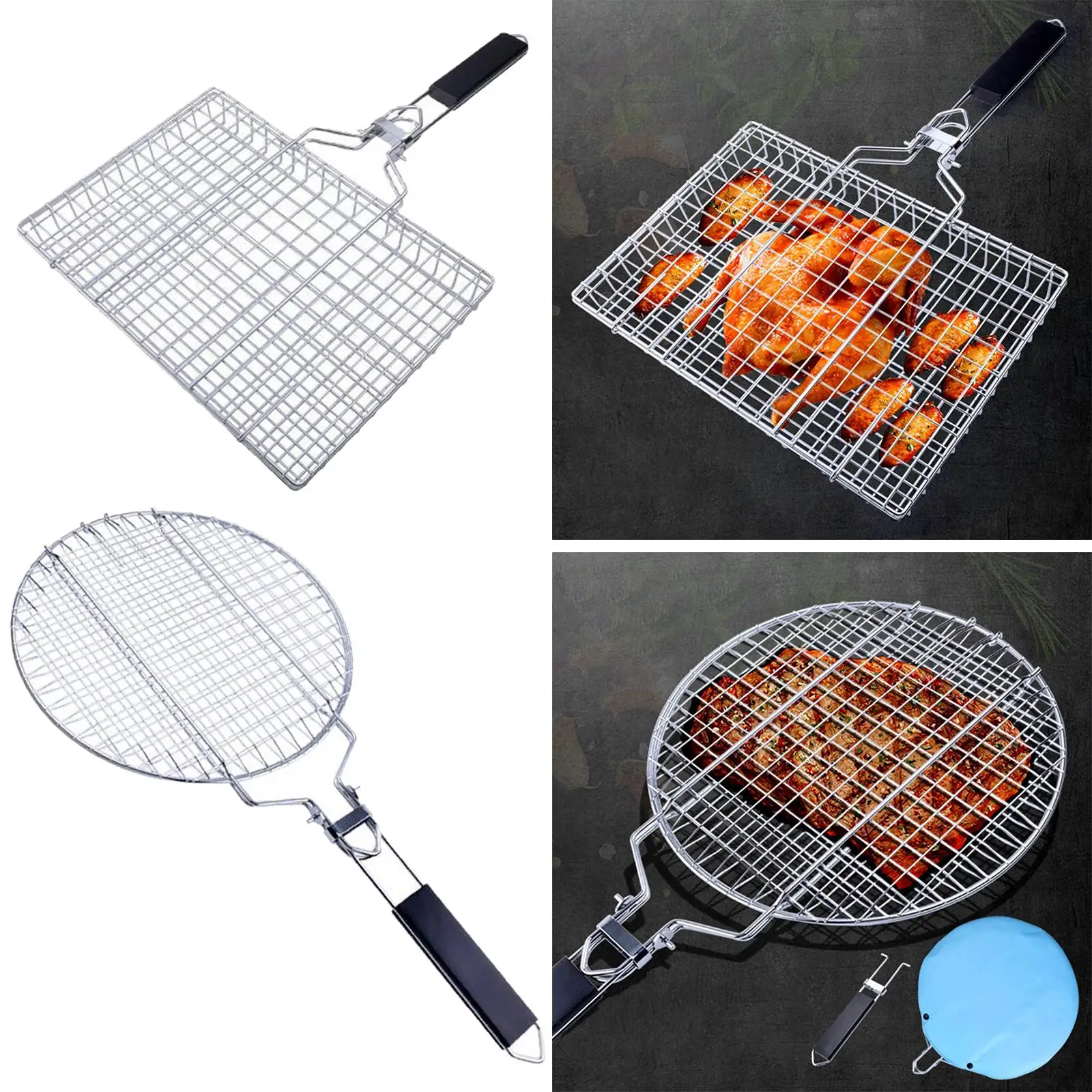 Foldable Grilling Basket for Chicken Steak Fish Vegetables Holder Rack