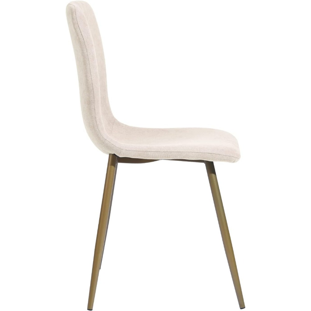 Dining Chair Set of 4, Pre-assembled Chair Set with Gold Leg Upholstery, Modern Fabric for Dining Room, Kitchen, Beige