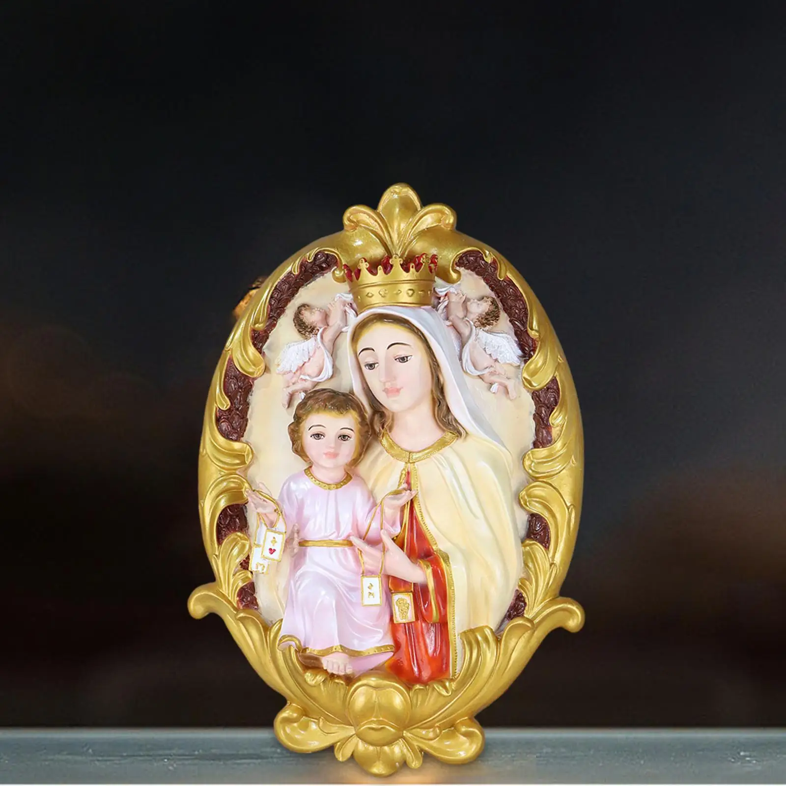 Catholic Jesus Mother Mary Sculpture Resin Decorative Crafts Xmas Present Religious Figure Statue for Wall Dining Shelf Table