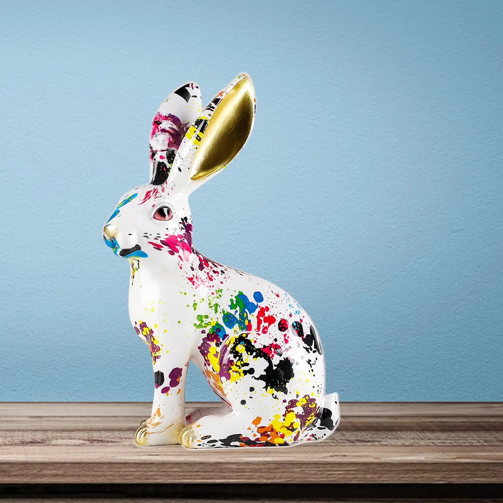Graffiti Rabbit Statue Polyresin Rabbit Sculpture for Office Table Centerpiece