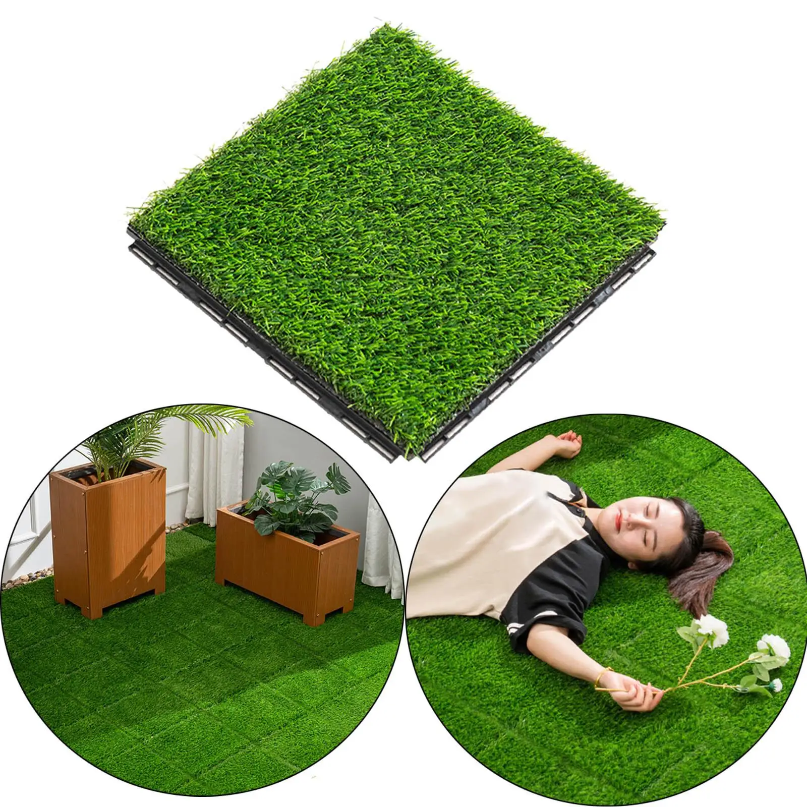 Simulation Artificial Grass Square Draining Floor Mat Grass Turf Grass Rug Realistic for Outdoor Flooring Patio Garden Accessory