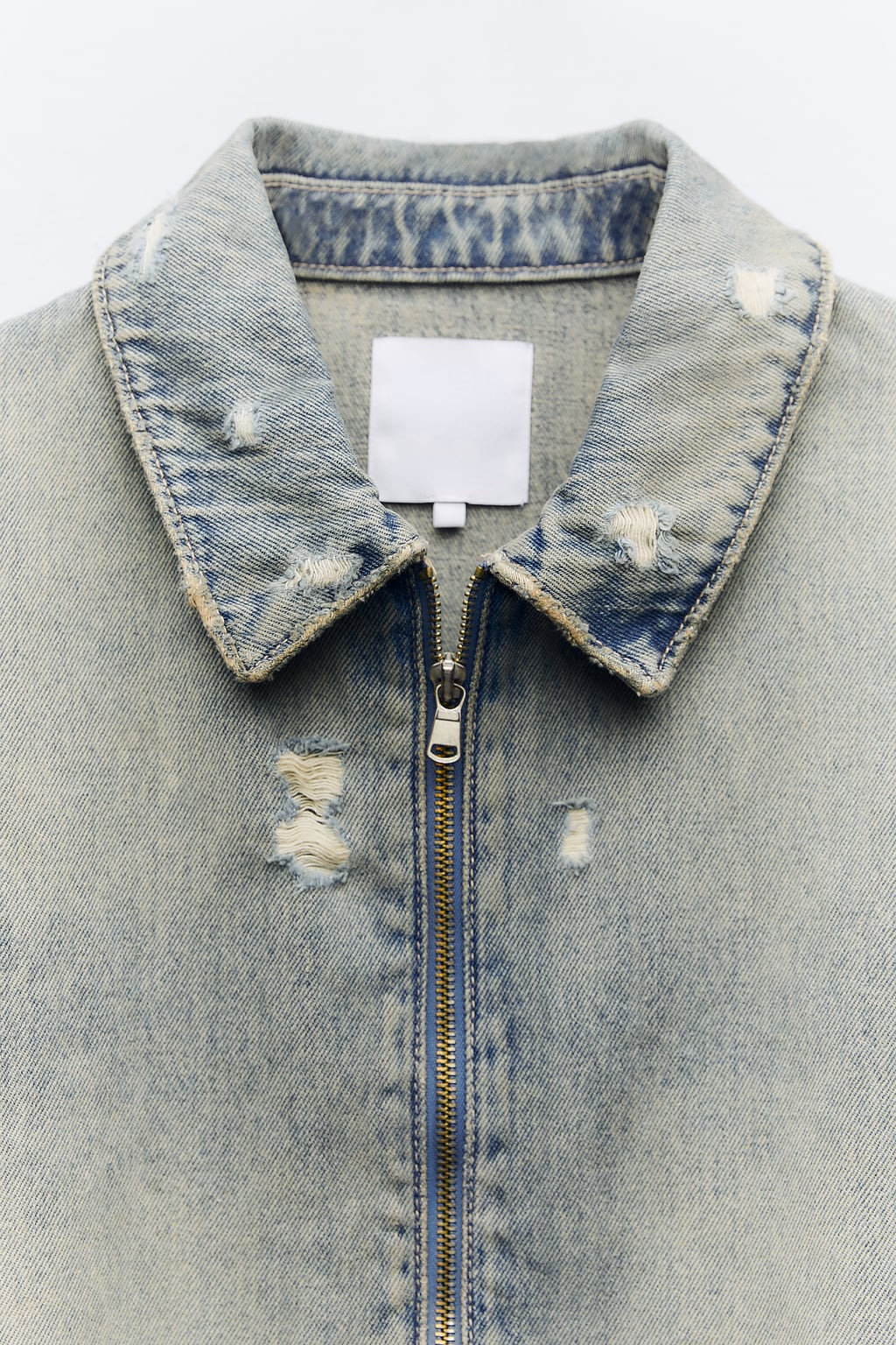 Women's Ripped Crop Denim Jacket Autumn New Lapel Long Sleeves Dropped Shoulders Washed Effect Rips Zip Cropped Jacket_voghion.com