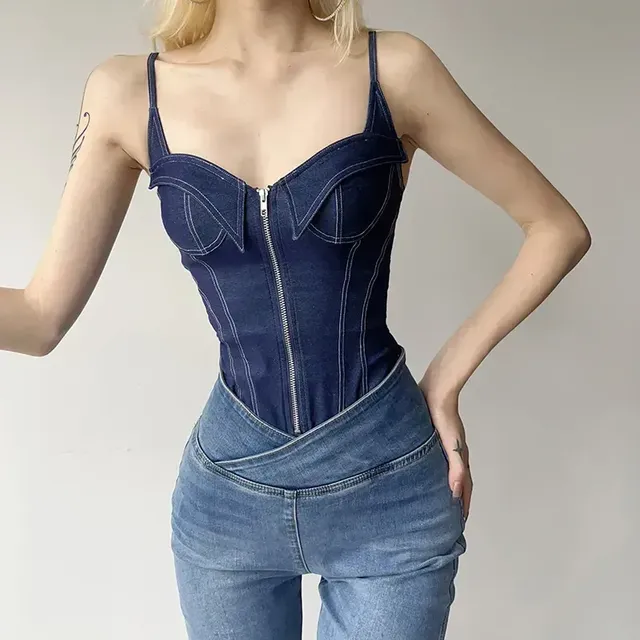 Denim Bodysuit Long Sleeve Off Shoulder 57