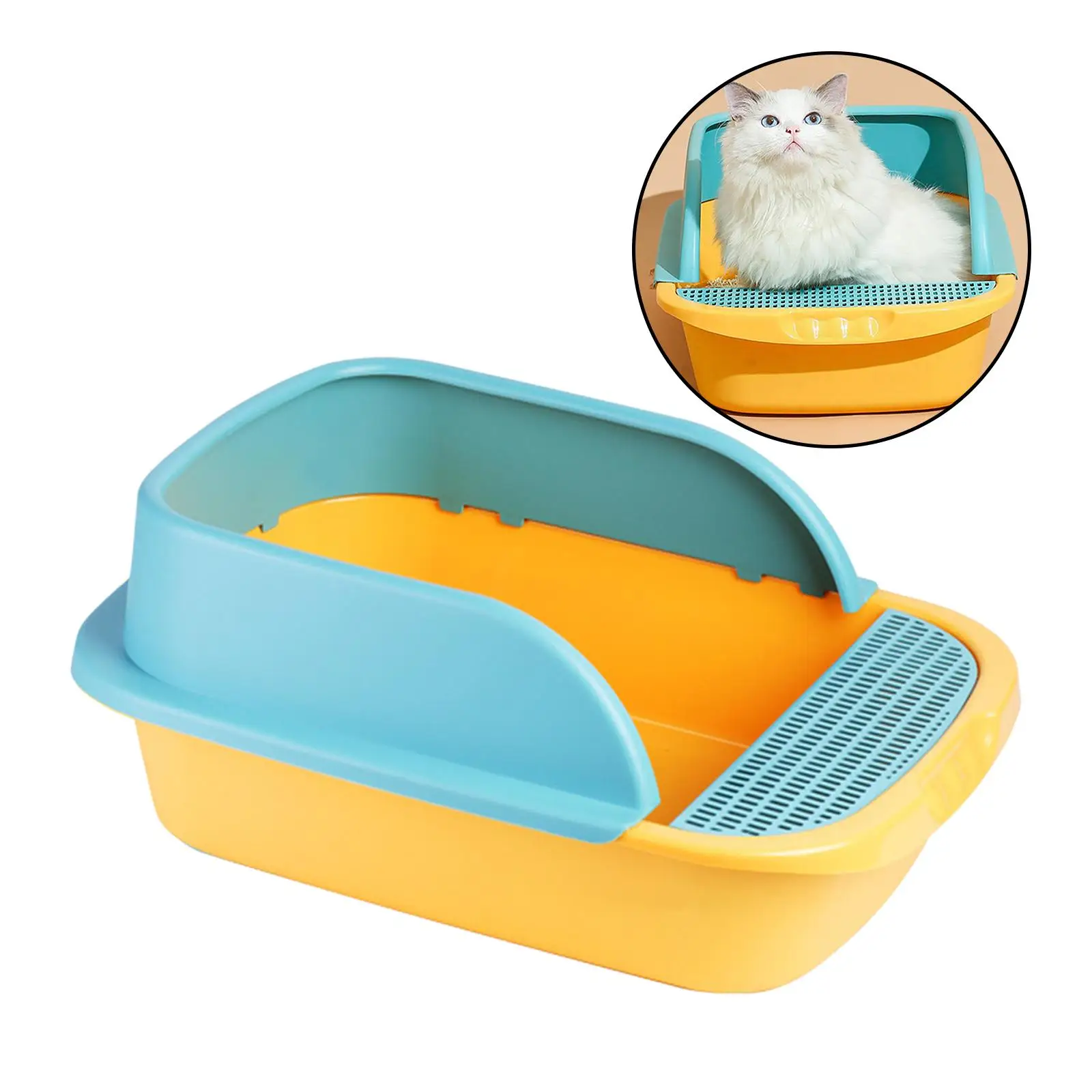 Pet Litter Tray Open Top Semi Closed Toilet Rabbit Cat Litter Box with Scoop