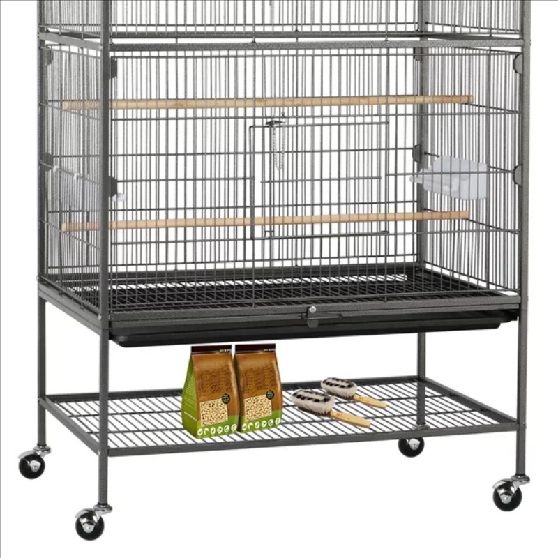 Title 5, Metal 52" Large Rolling Bird Cage with 3 Perche...