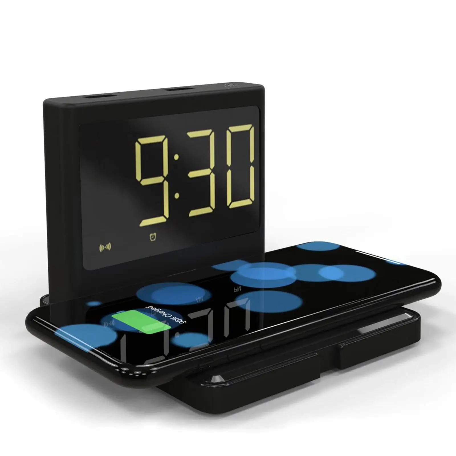 Fast Wireless Charging Digital Alarm Clock, Snooze, 3.4 Inch Screen for Bedroom, Office, Hotel, Desk