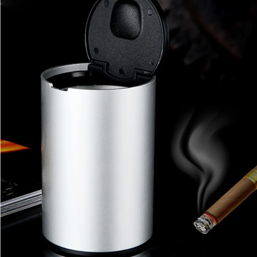 Portable  Smoke Office Car Ashtray Ash Cylinder Cup Holder Silver