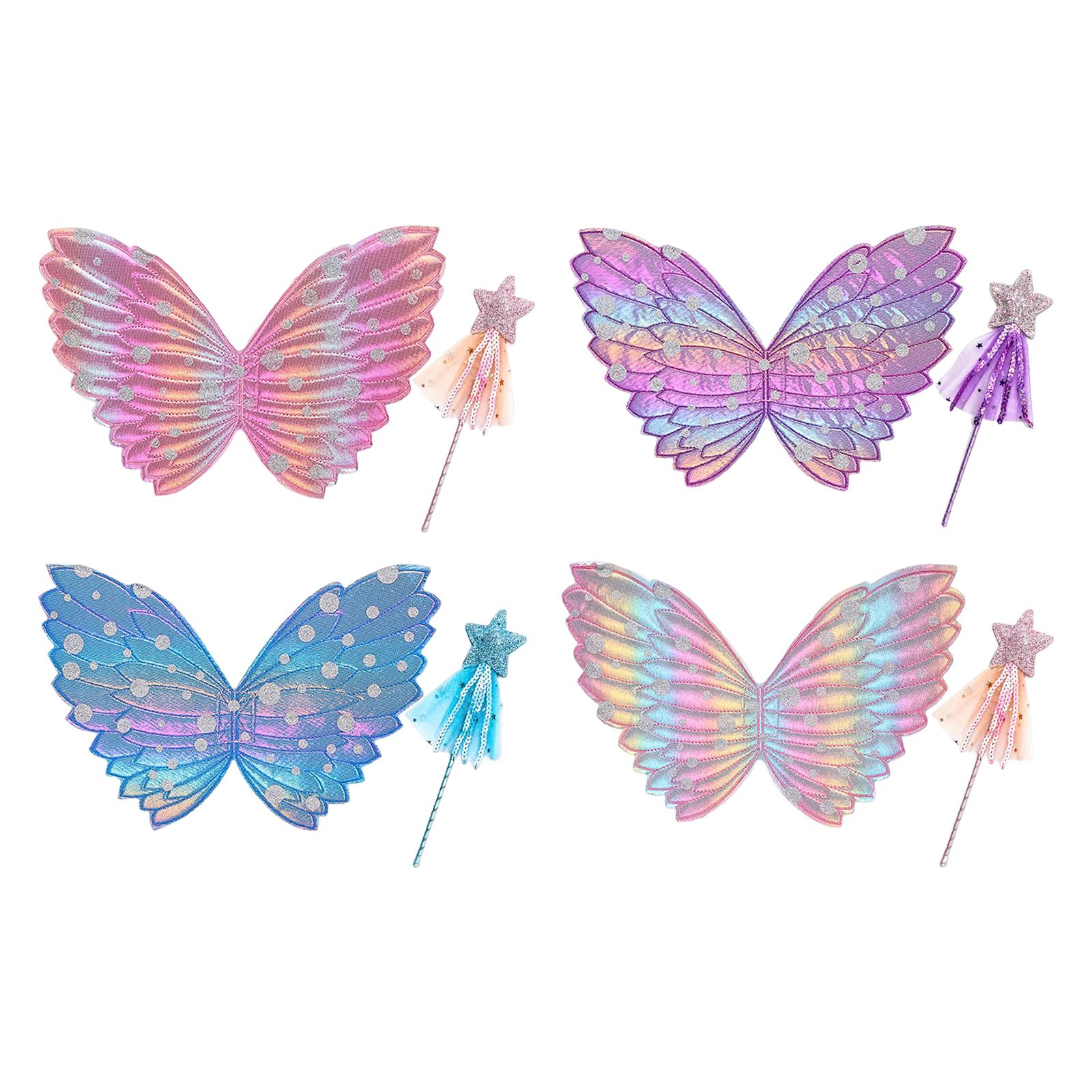Princess Fancy Dress Set Butterfly Wing Photo Prop Dress up Angel Girls Fairy wings and Wand for Cosplay Xmas Role Play Carnival