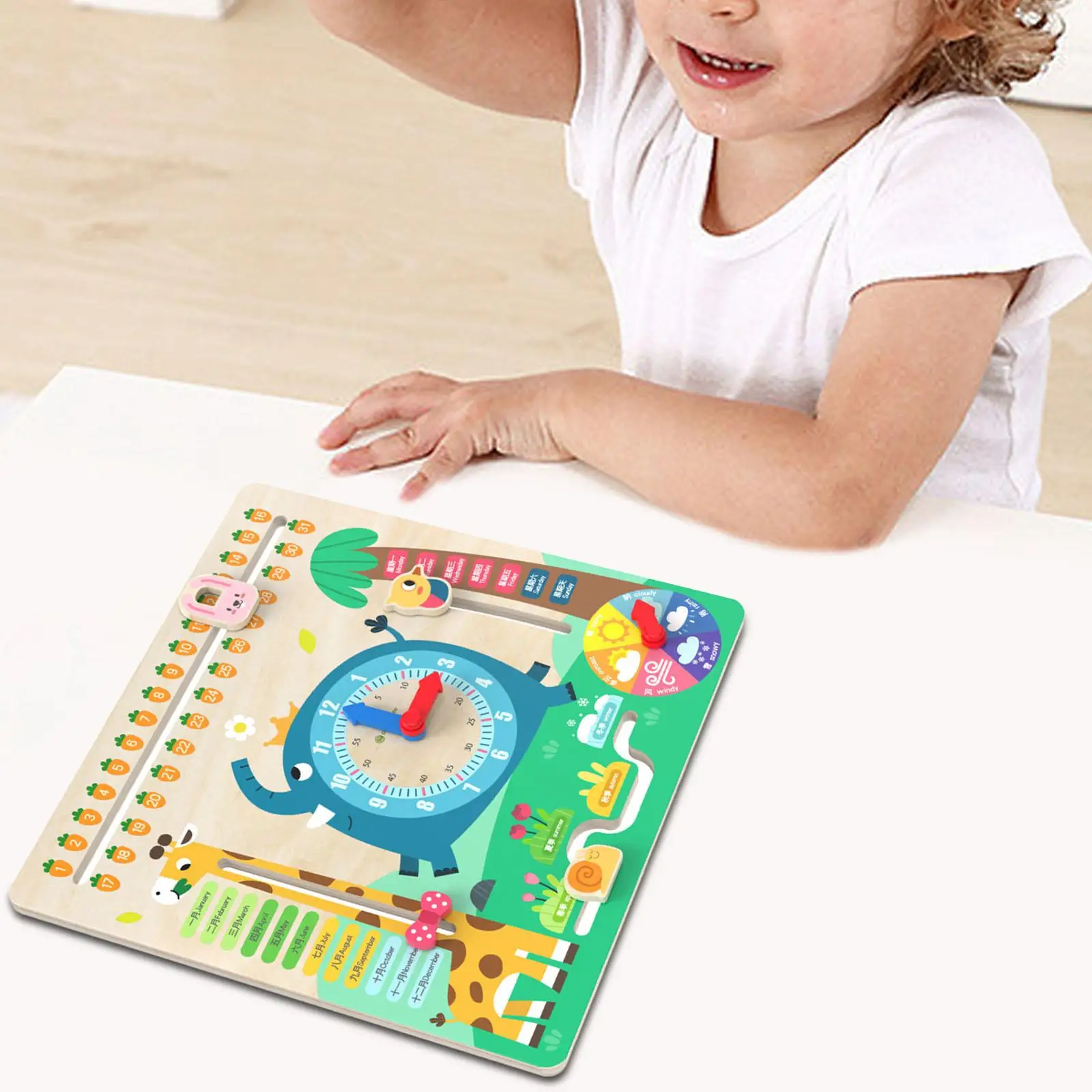 Wooden Calendar Clock Puzzle Clock Board Learning Seasons, Months, Days of Week Montessori Toy for Children Kids Boy Girls