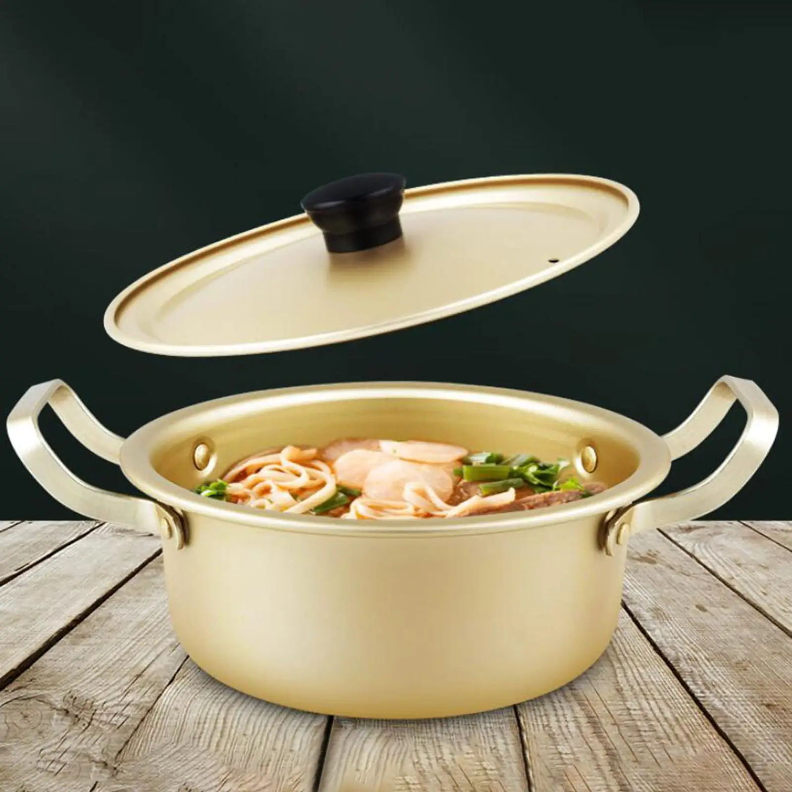 Korean Ramen Noodles Pot with Lid, Yellow Aluminum Fast Heating Double Handle Stockpot Soup Pot Ramen Cooking Pot Kitchen Tools
