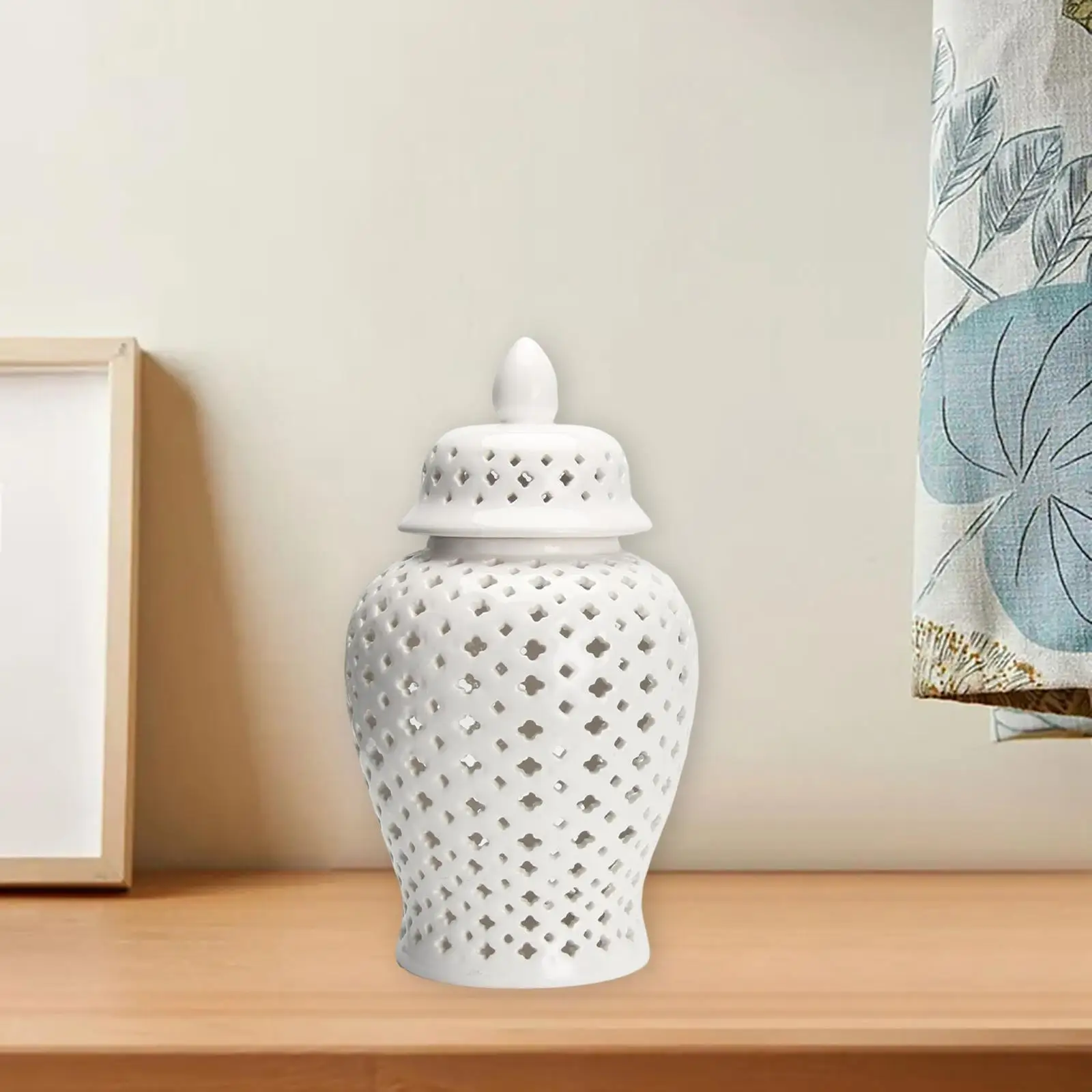 Porcelain Ginger Jar with Lid Collectable Lantern Decorative Handicraft Universal Lattice Jar Vase for Storage Decor Decoration