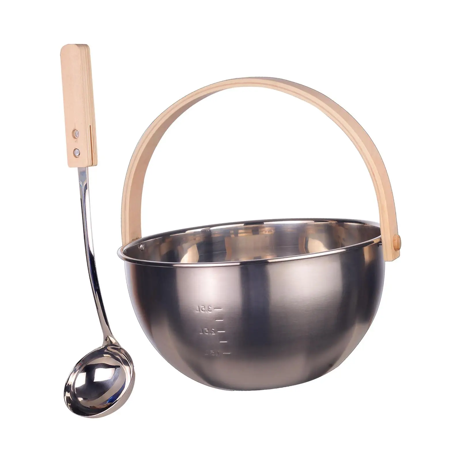 Sauna Stainless Steel Bucket and Ladle Set Wooden Handle Lightweight for Sauna Room