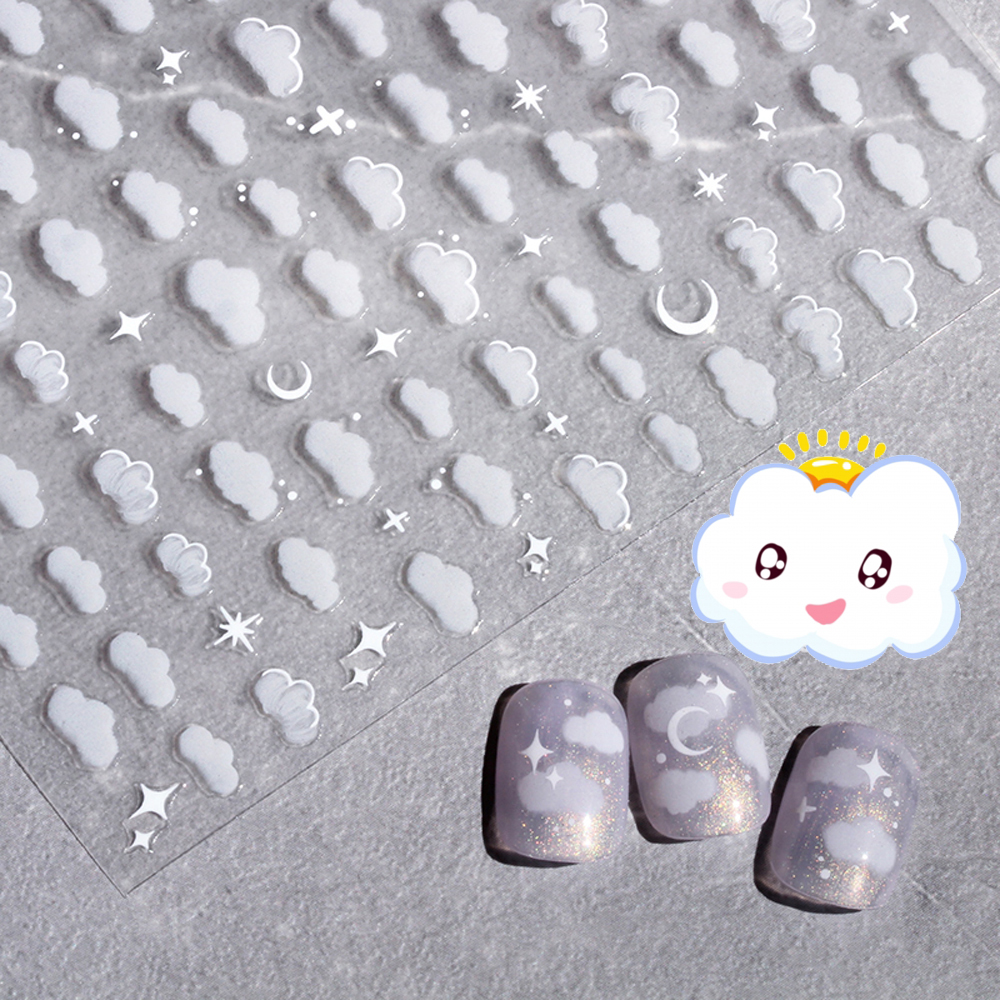 Best of 1Sheet Korean White Cloud Blue Nail Art Sticker 3D Star Moon Decal Pure Twilight Self-adhesive Manicure Slider Accessories RE #53 Reviews & Tips