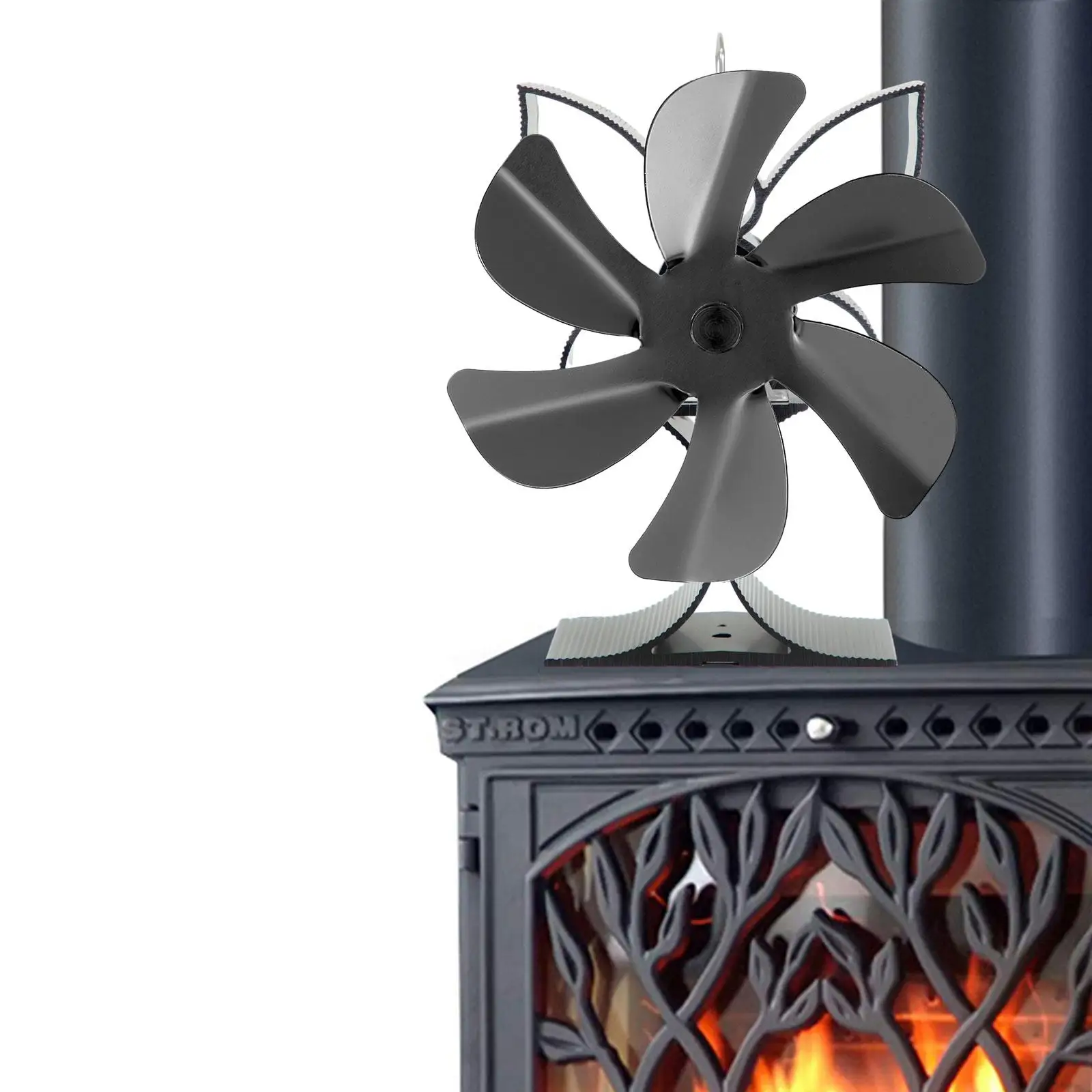 Xmas Logs Burner Heat Powered Fireplace Fan Multifunctional Black Color